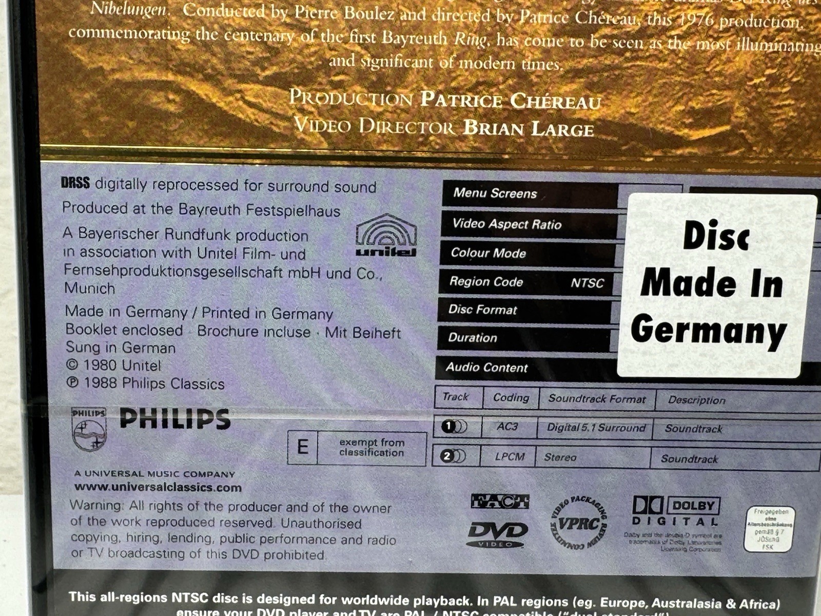Wagner – Der Ring Des Nibelungen: Das Rheingold DVD, 1988 – All Regions Disc