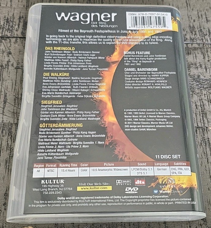 Wagner: Der Ring des Nibelungen Warner Classics 11 Dvds Kulter Good Condition