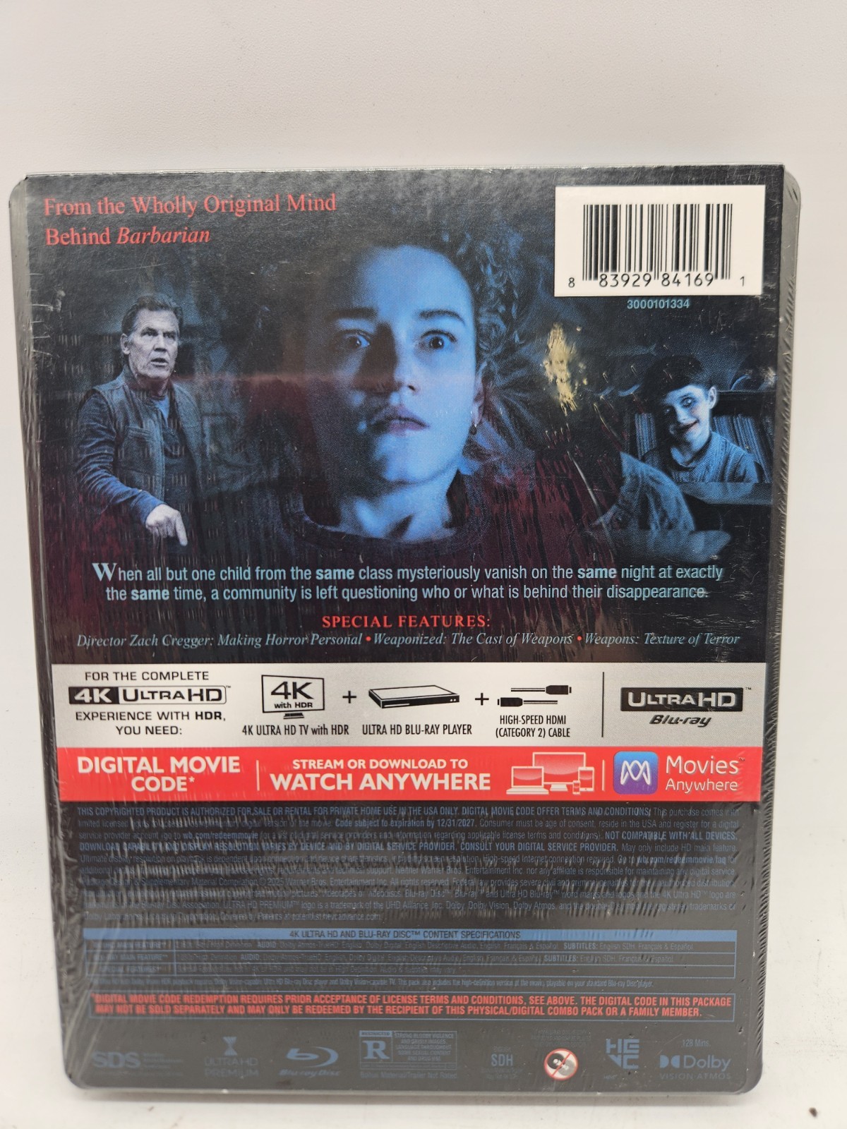 Weapons 4K Ultra HD Steelbook (4K + Blu-ray + Digital) Brand New Sealed