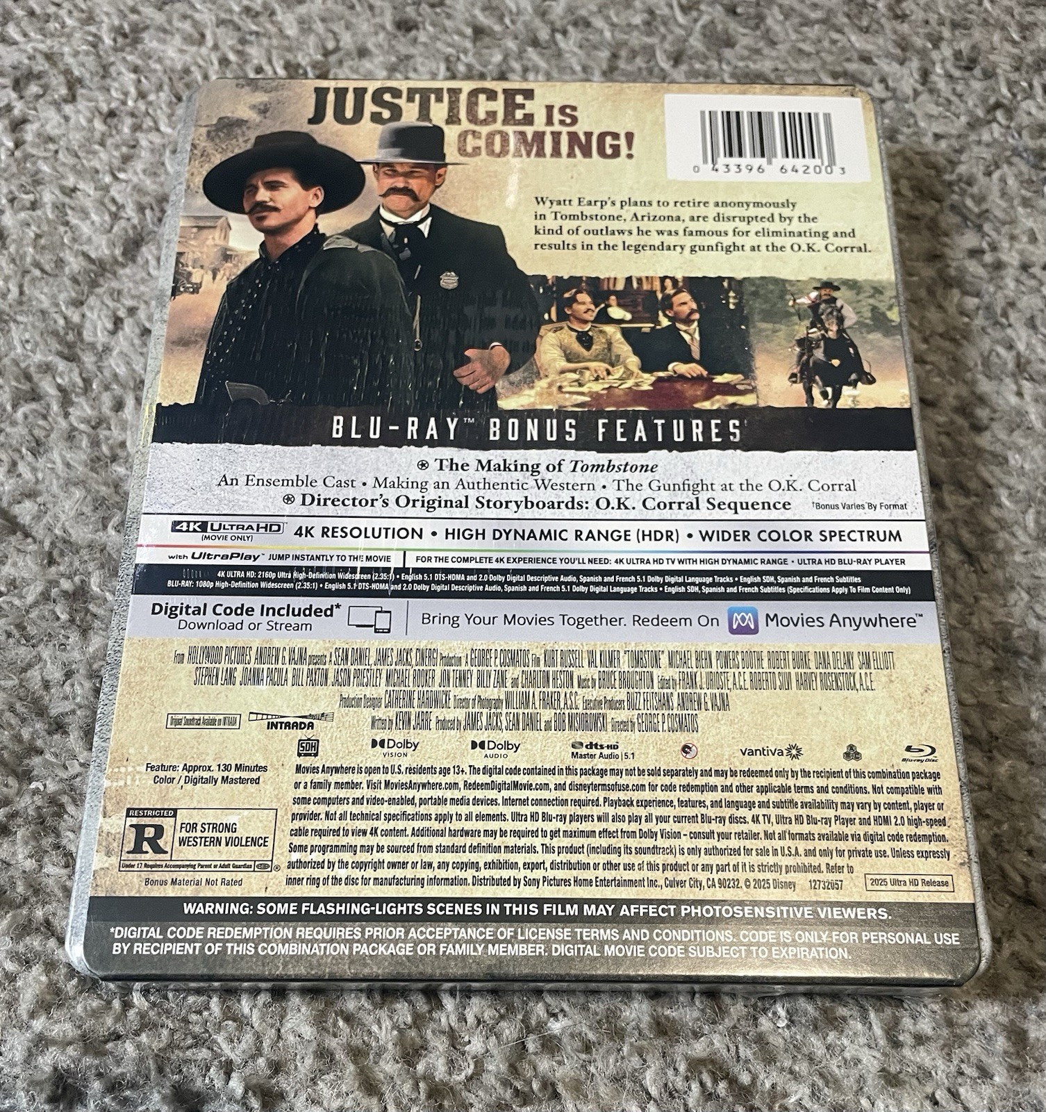 Tombstone 4K UHD + Blu-Ray + Digital Limited Edition U.S. Steelbook