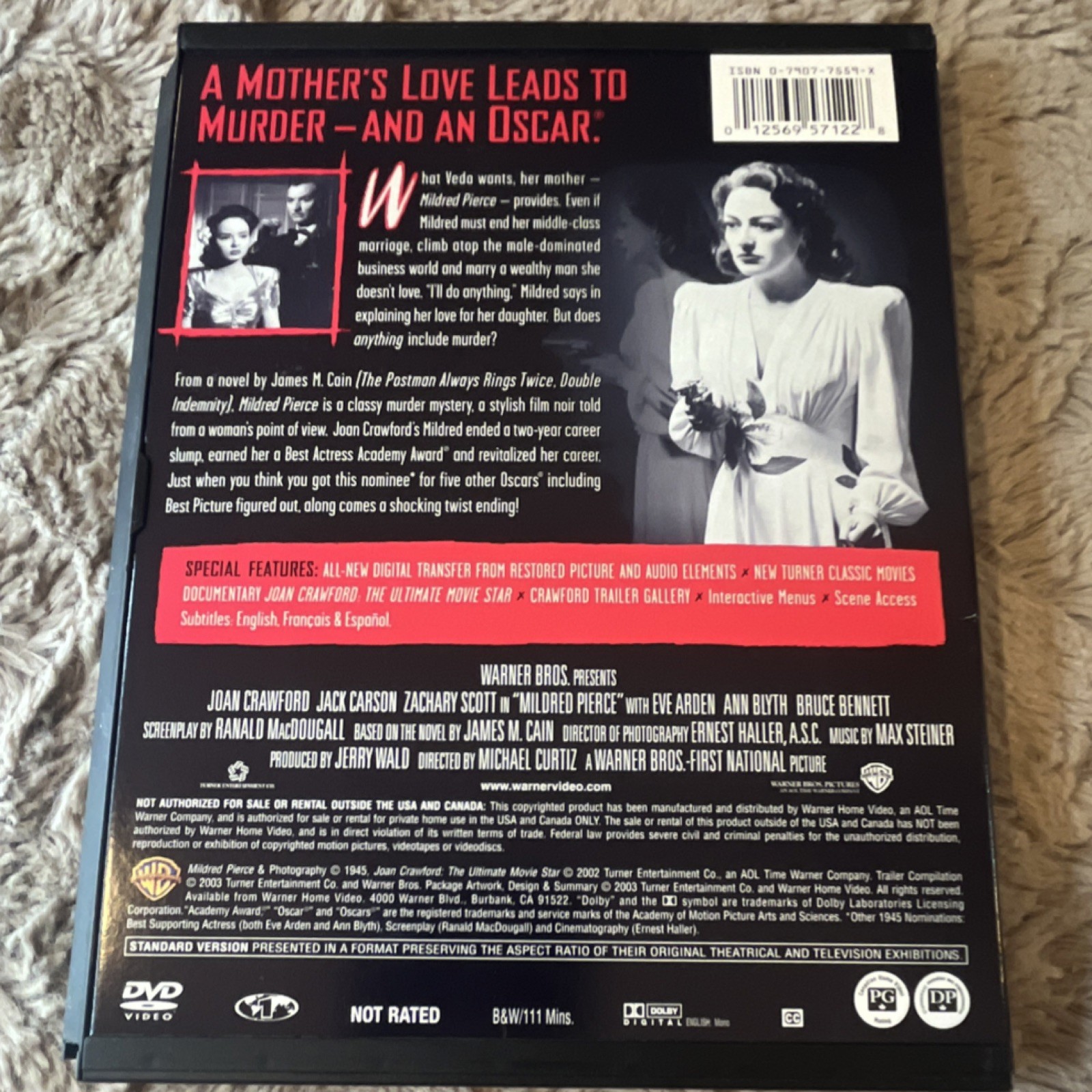 Warner Home Video Mildred Pierce DVD Joan Crawford B&W 111 Min NR Subtitles