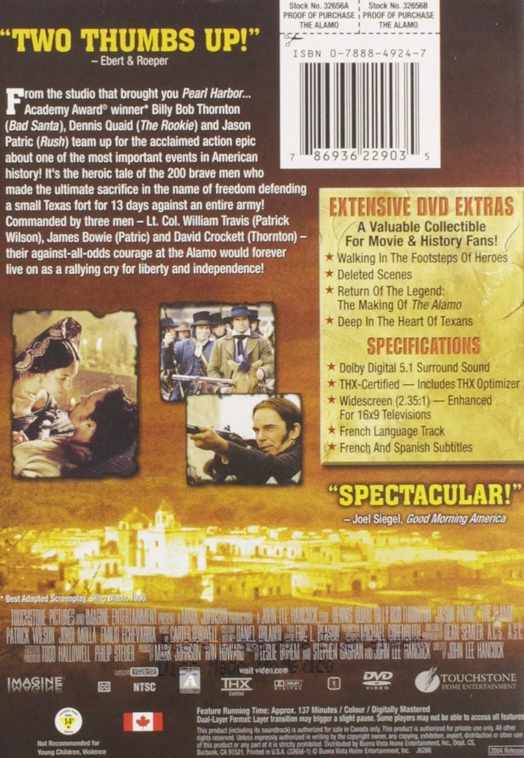 The Alamo w Billy Bob Thornton (DVD WS) You CHOOSE WITH OR WITHOUT A CASE