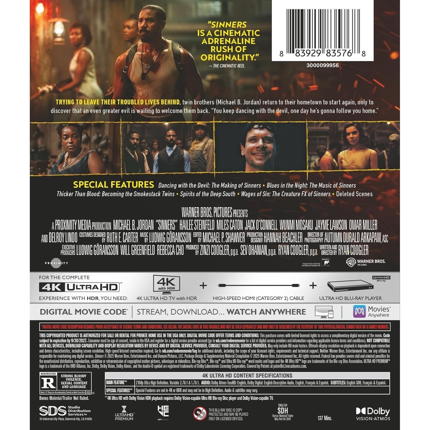 Sinners (2025) 4K Ultra HD Blu-ray US Release w/Michael B. Jordan