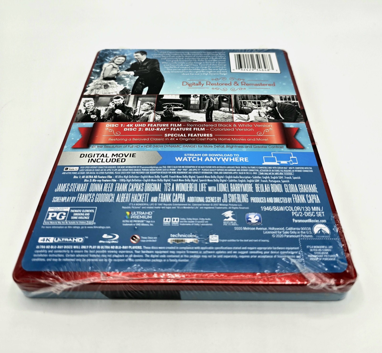 It’s a Wonderful Life 1946 PG Remastered B&W 4K UHD + Blu-ray Steelbook