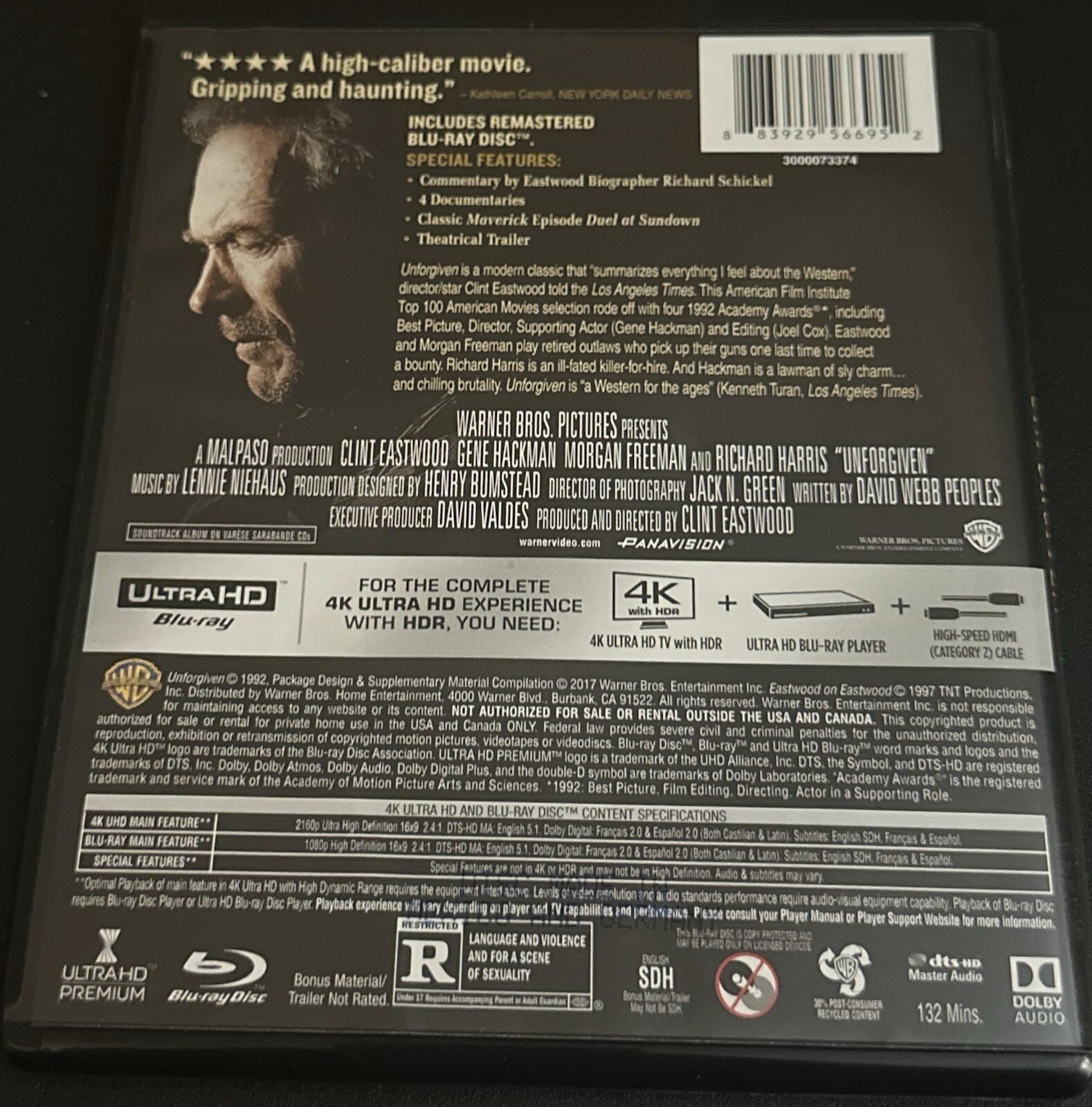 Unforgiven – 4K UHD Blu-ray – Clint Eastwood No Digital OOP Classic Western