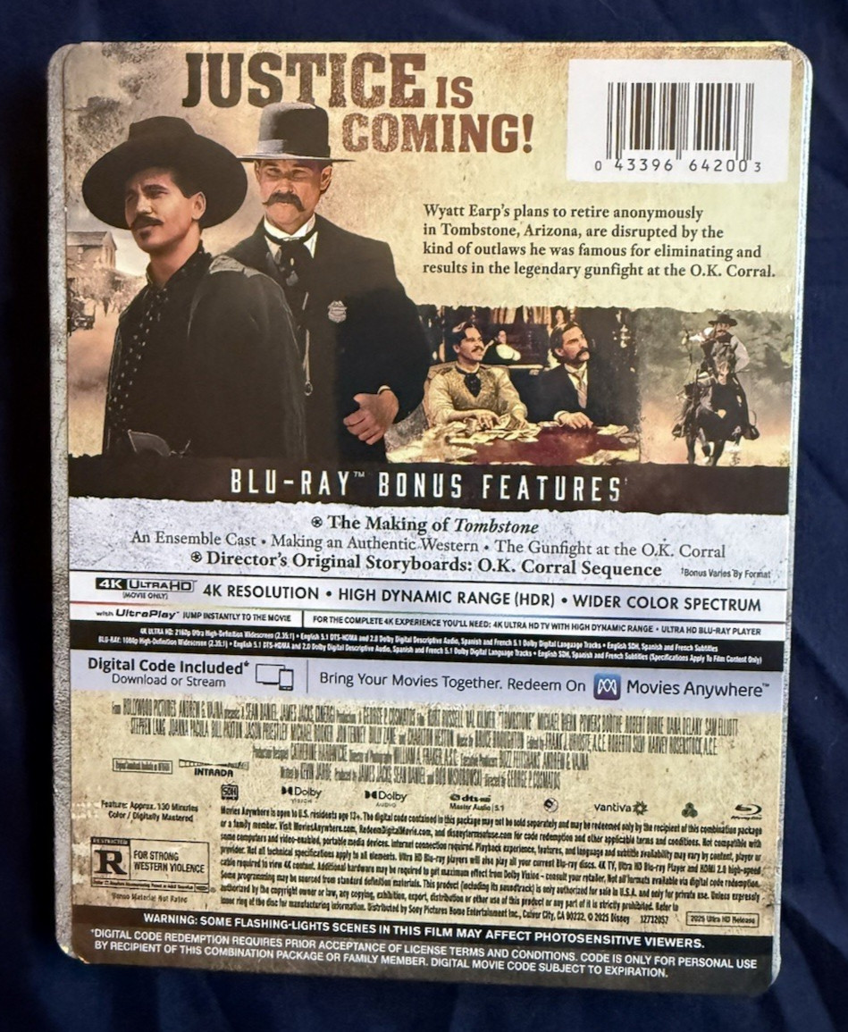 Tombstone 4K Steelbook (4K UHD + Blu-ray + Digital Code) – OUT OF PRINT!!!