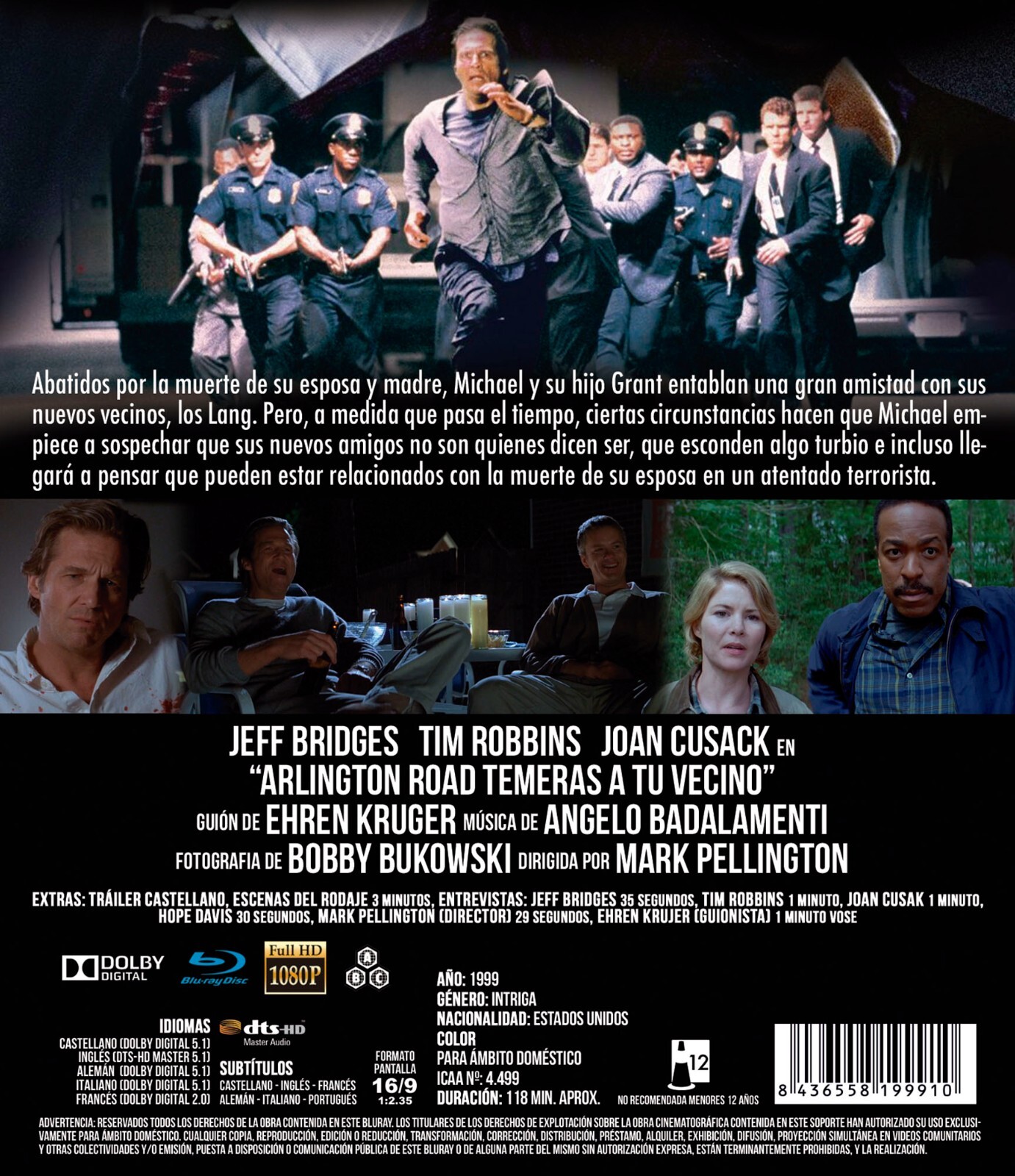 ARLINGTON ROAD (1999) Blu-Ray NEW (Spanish Package has English Audio)