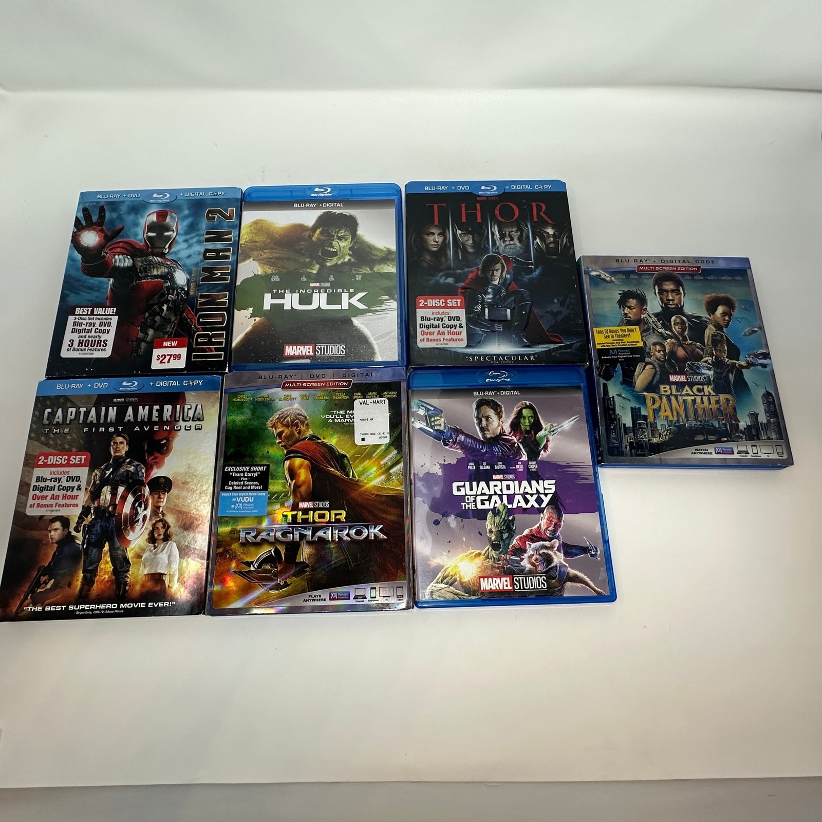 Marvel Studios MCU Blu-ray DVD Lot 7 Movies Iron Man Thor Black Panther Hulk