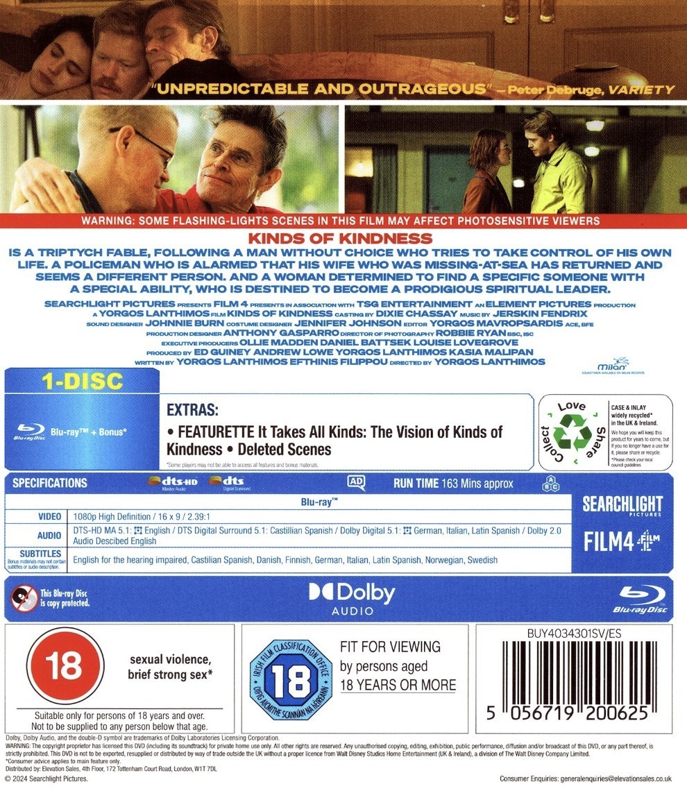 KINDS OF KINDNESS (2024) Blu-Ray BRAND NEW (Authentic Release)