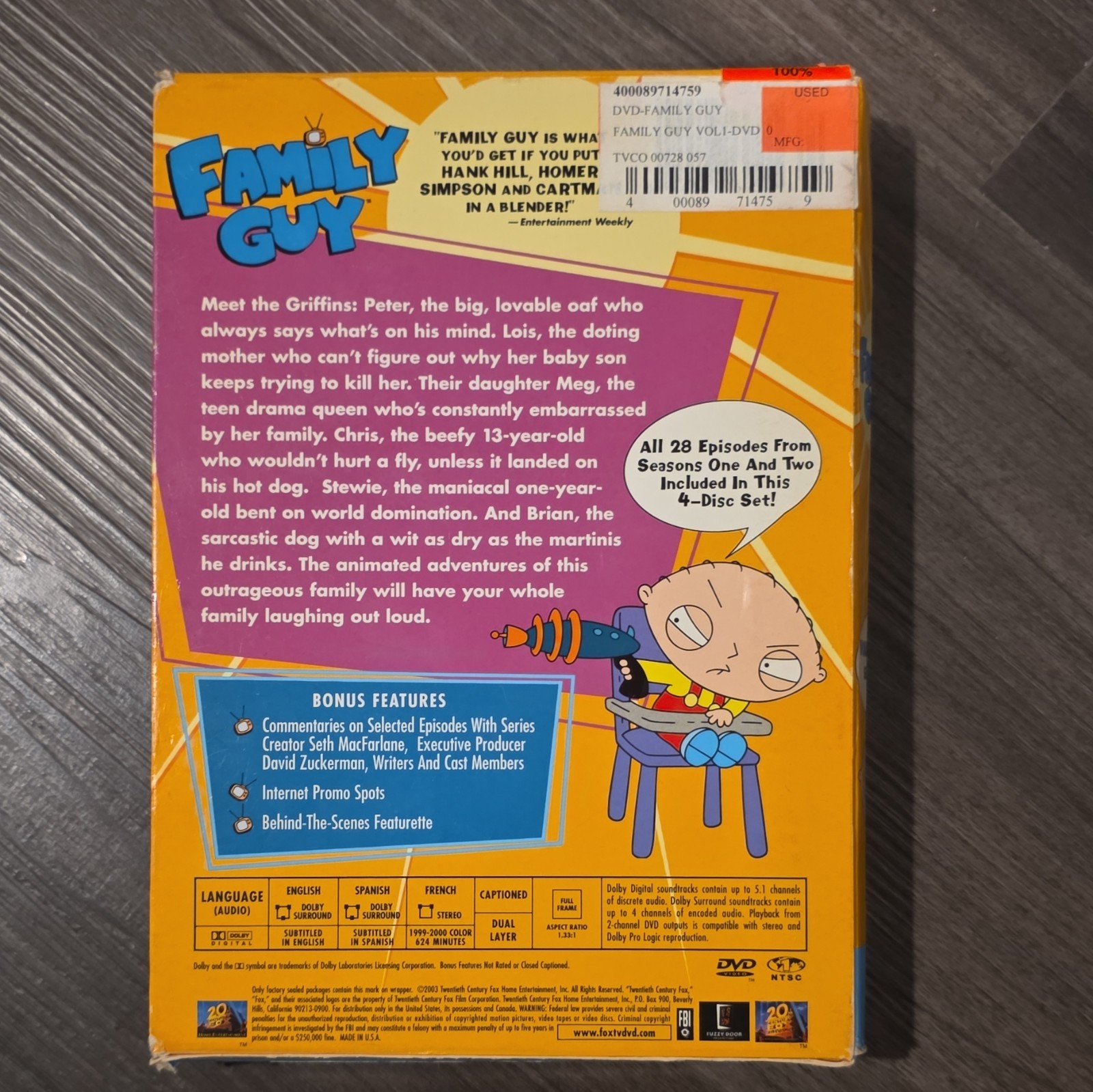 Family Guy Seasons 1-2 4-Disc DVD Set 20th Century Fox 390 min Commentary