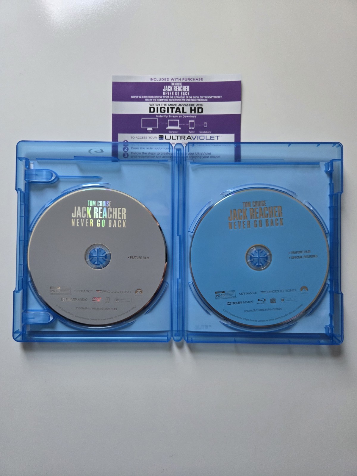 Jack Reacher: Never Go Back (Blu-ray/DVD, 2016, 2-Disc Set) LIKE NEW
