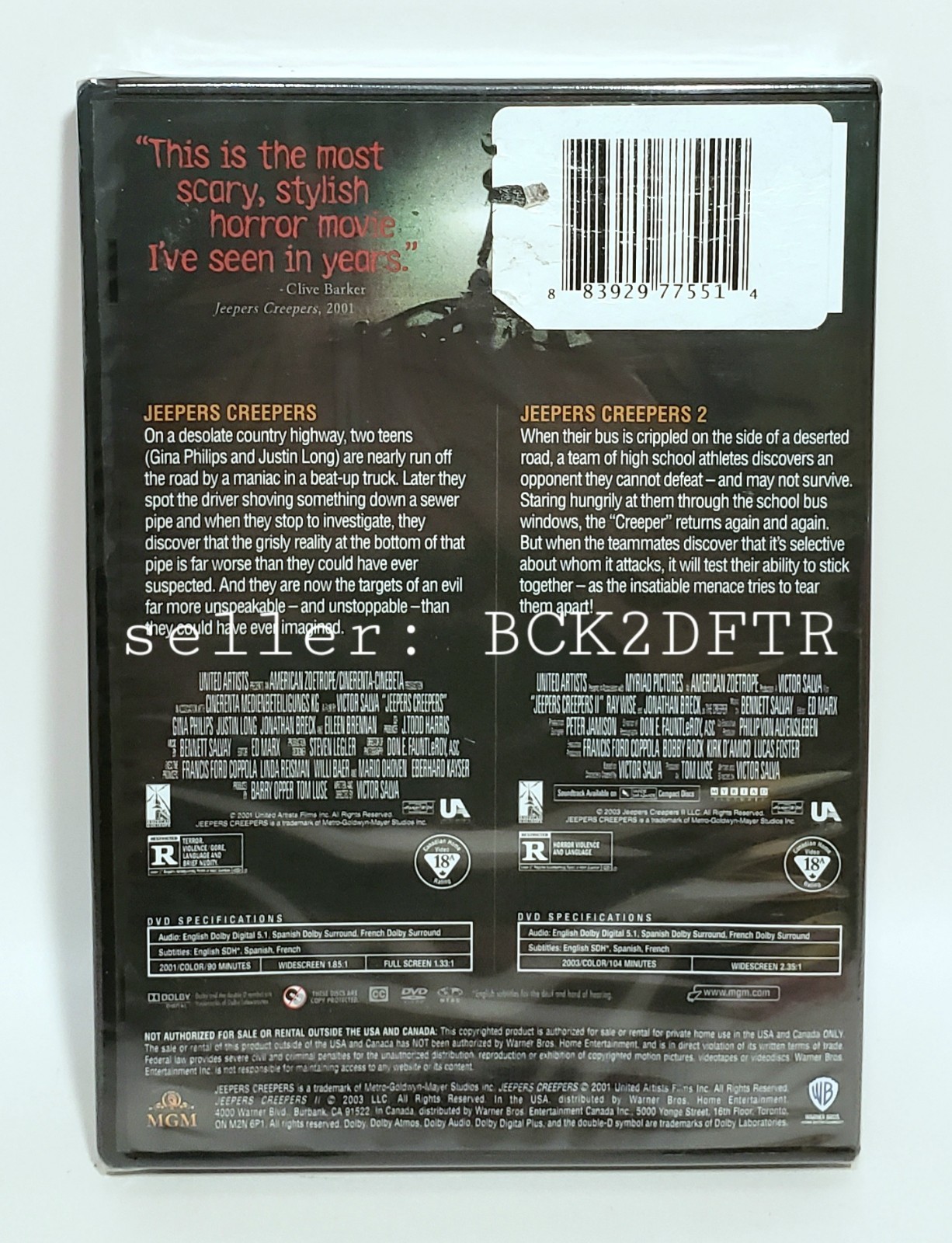 🔥 JEEPERS CREEPERS 2-Film Collection (2021) DVD w/SLIPCOVER Horror NEW