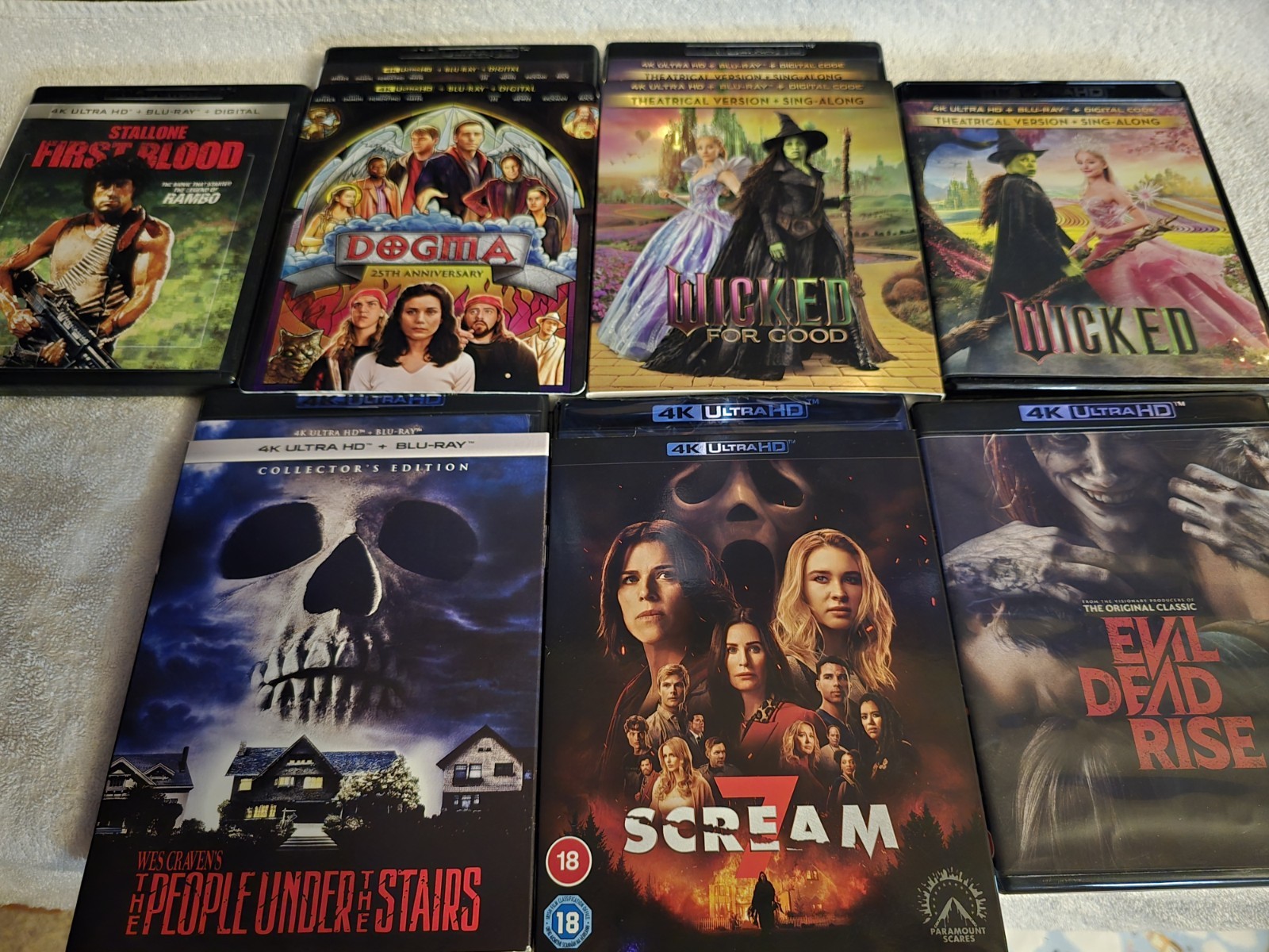 4K Movie Lot- Scream 7(new) Dogma Evil Dead Wicked People Under The Stairs Rambo