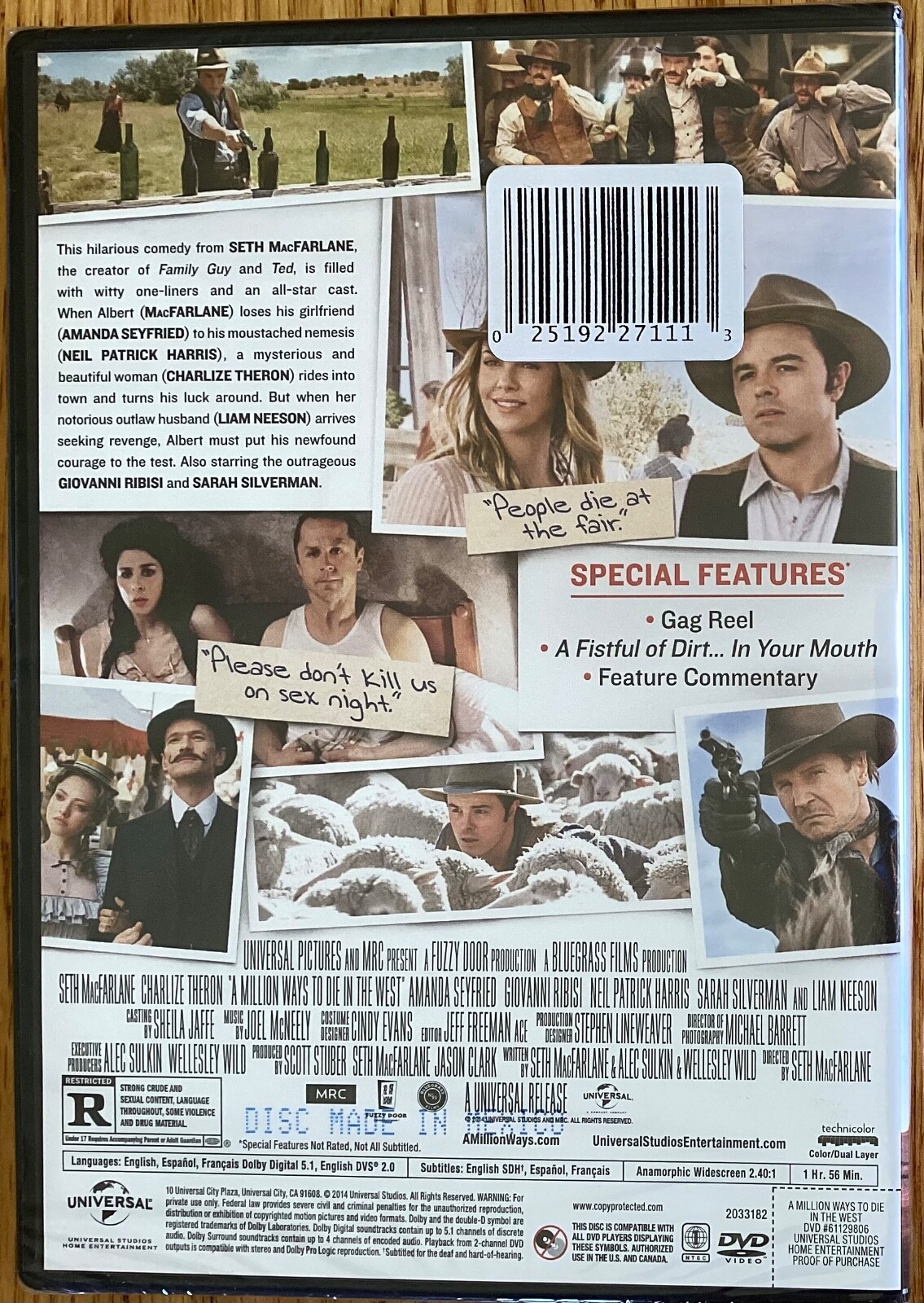 A Million Ways To Die In The West DVD with Seth MacFarlane, Charlize Theron