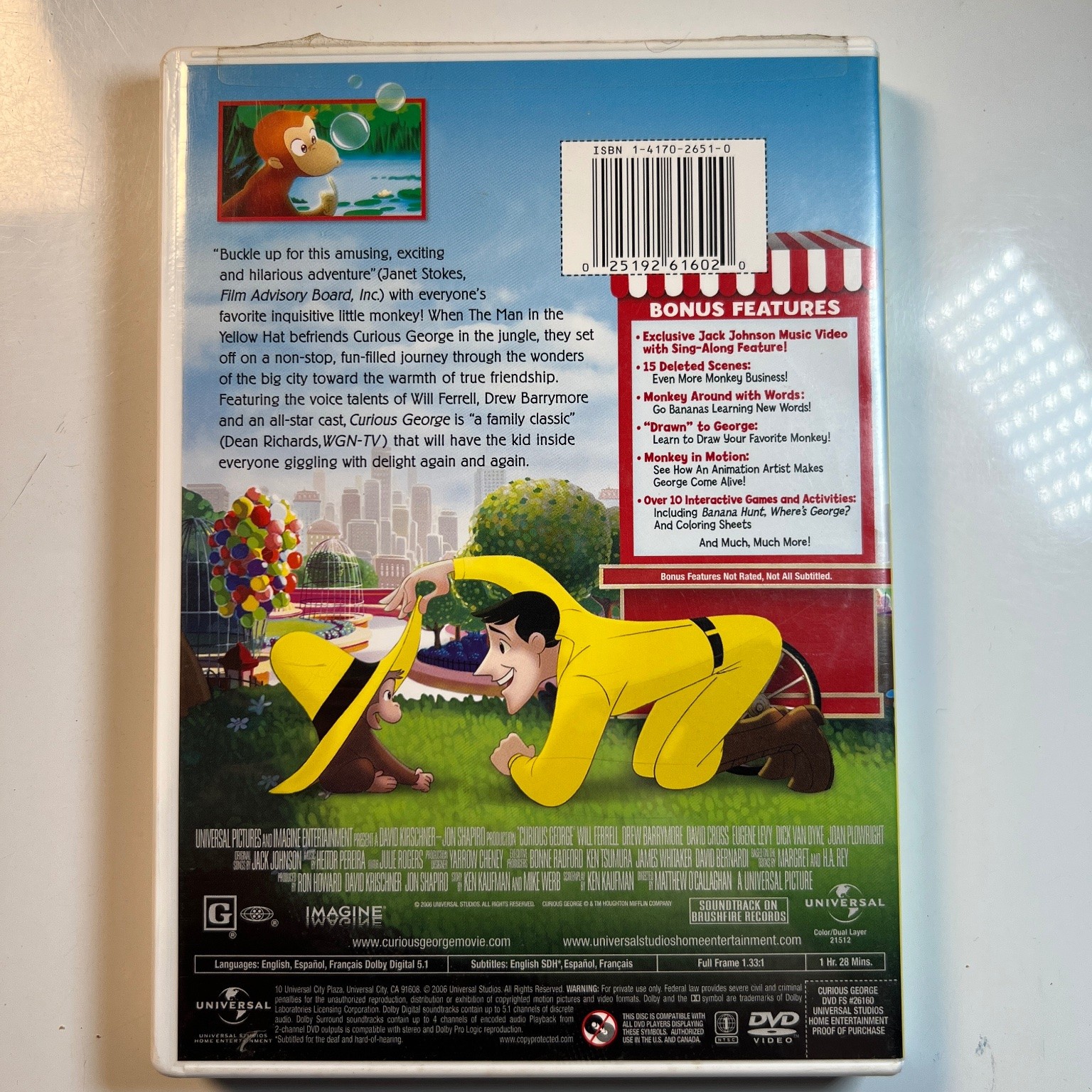 Curious George DVD 2006 Will Ferrell Drew Barrymore Full Frame Bonus Features