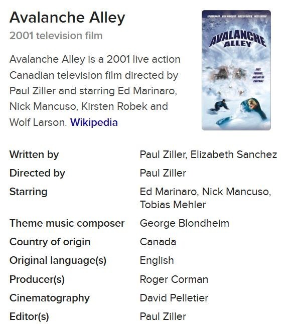 Avalanche Alley (DVD, 2001) Roger Corman,Ed Marinaro,Nick Mancuso,Tobias Mehler
