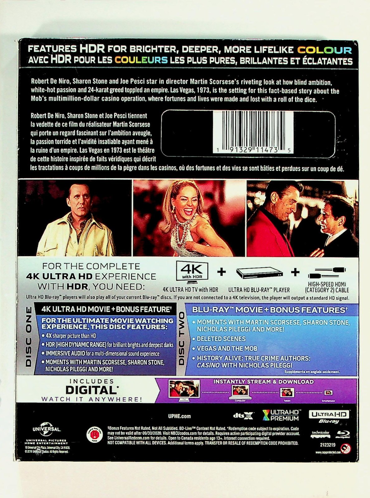 Casino 4K Ultra HD Blu-ray Digital 2-Disc Set Robert De Niro Slip Cover
