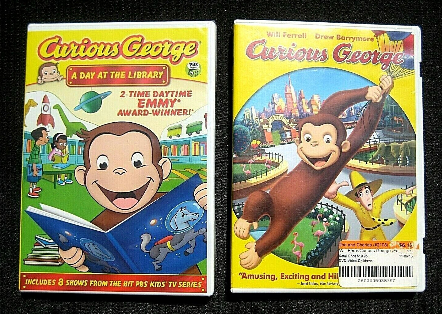 Lot of 2 DVDs: Curious George A DAY AT THE LIBRARY & CURIOUS GEORGE Will Ferrell