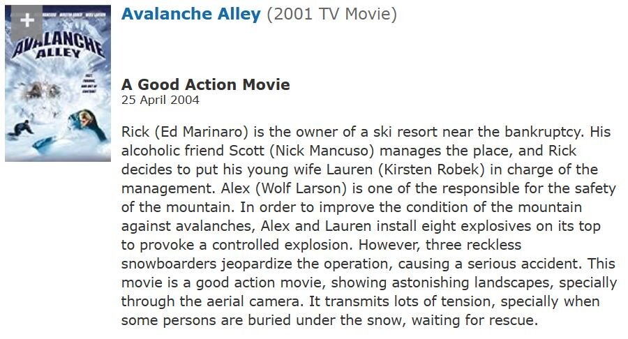 Avalanche Alley (DVD, 2001) Roger Corman,Ed Marinaro,Nick Mancuso,Tobias Mehler