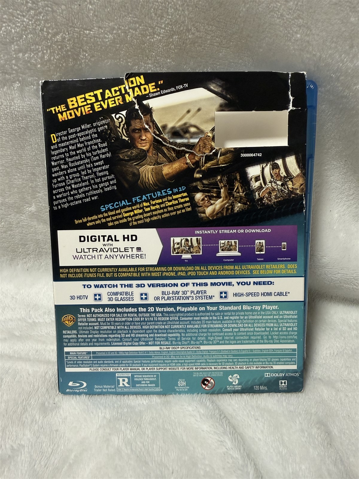 NEW SEALED BLU-RAY 3D MAD MAX FURY ROAD 3D W/ TORN BACK SLIPSLEEVE