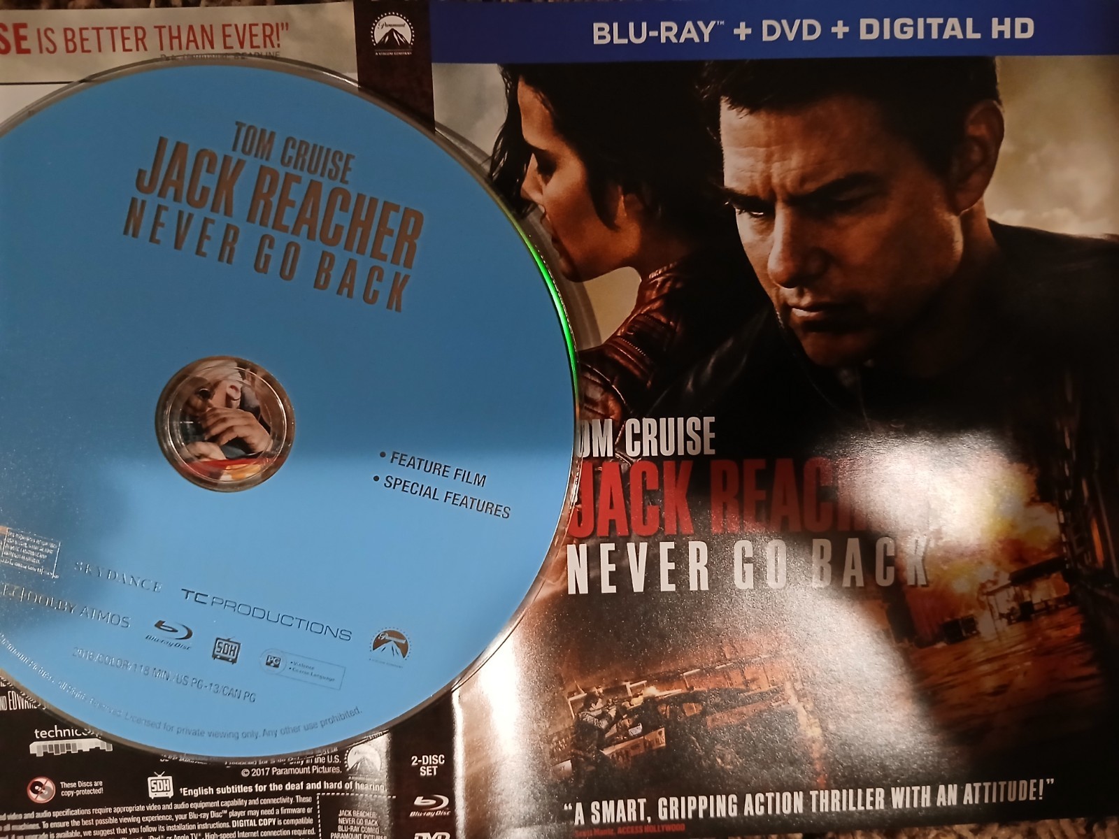 Jack Reacher: Never Go Back Blu Ray (DISC ONLY) + Artwork