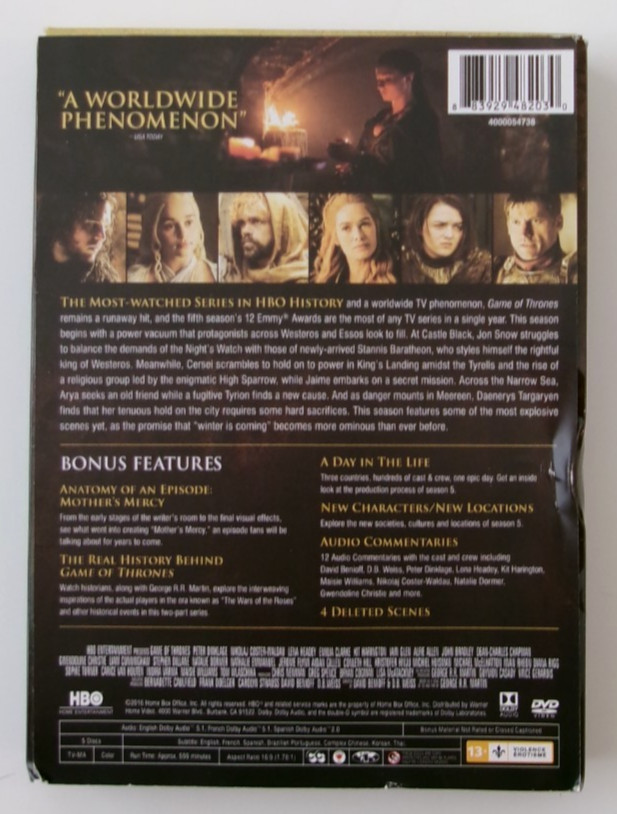 Game of Thrones: The Complete Fifth Season HBO Home Video DVD Bonus Features