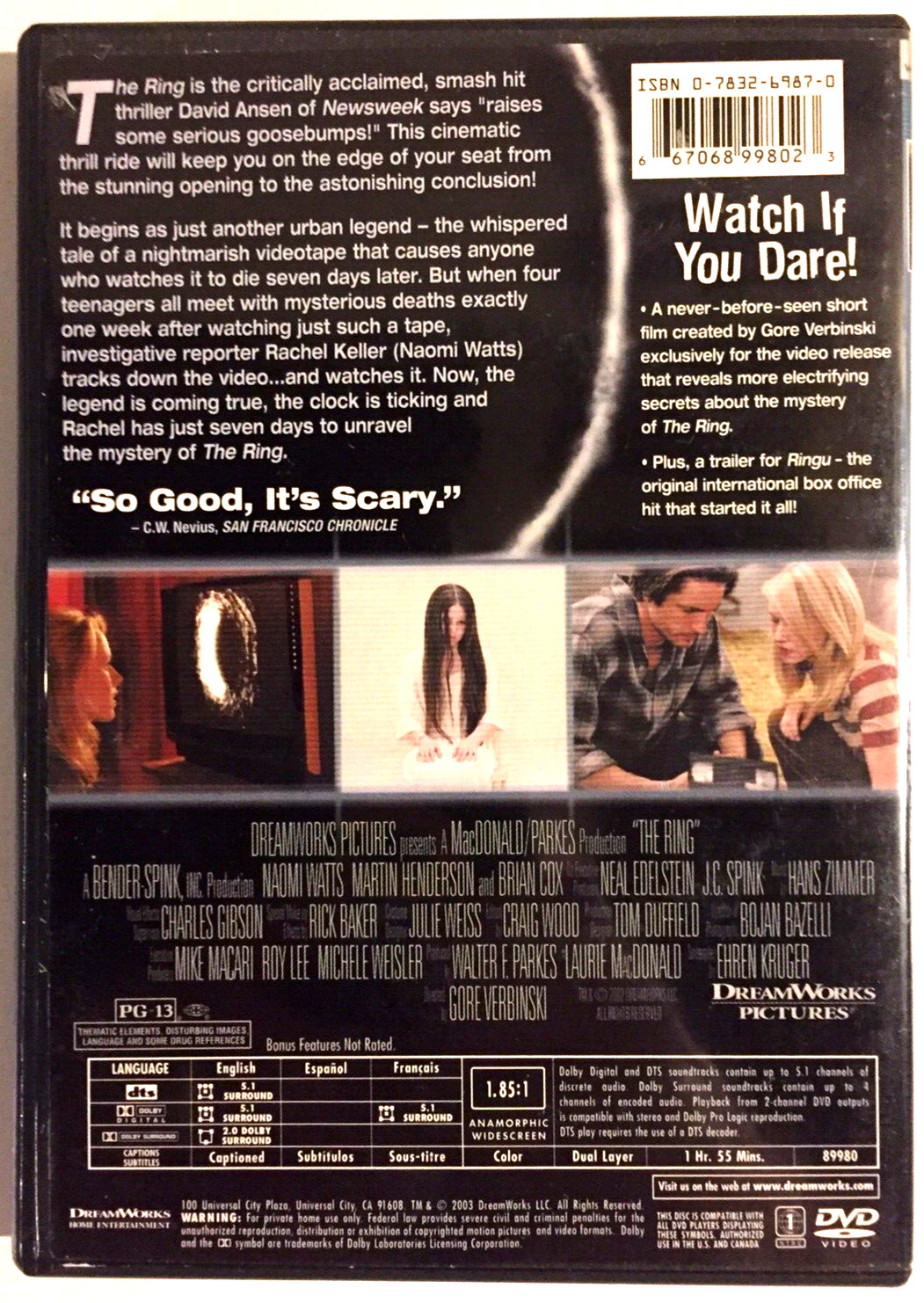 HORROR MOVIES ~2 DVD’s~ Widescreen ~THE RING & THE RING TWO UNRATED EDITION ~VG