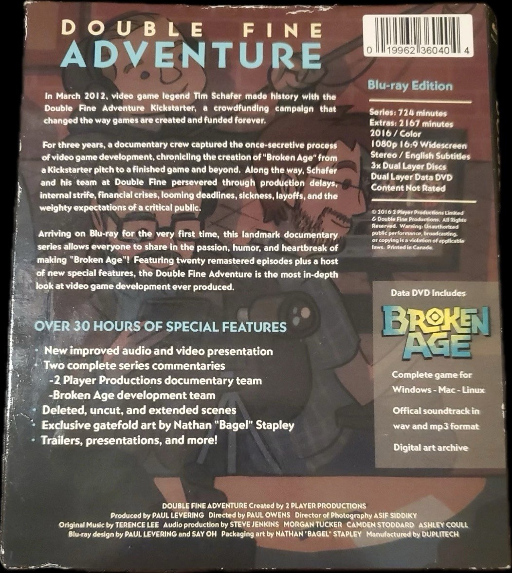 Blu-ray 3-Disc Set + DVD Double Fine Adventure Broken Age OOP 2016
