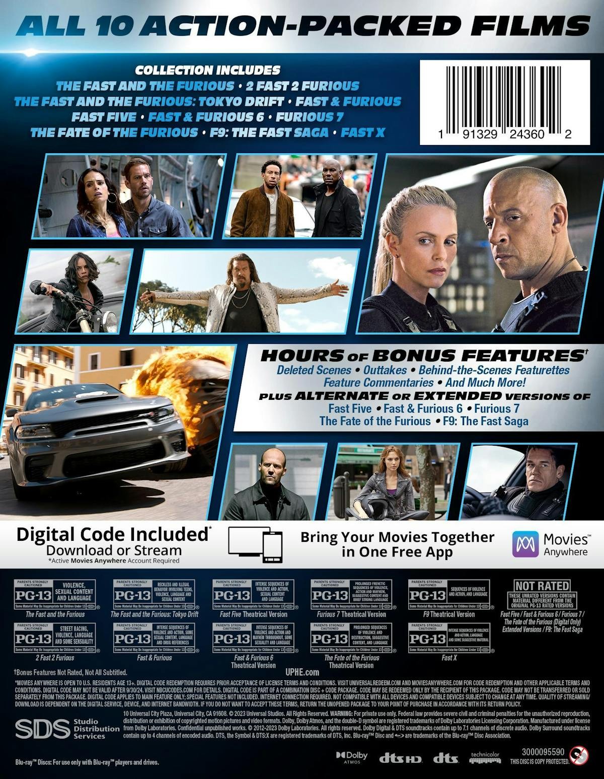 Fast & Furious 10-movie Collection Blu-ray Paul Walker NEW