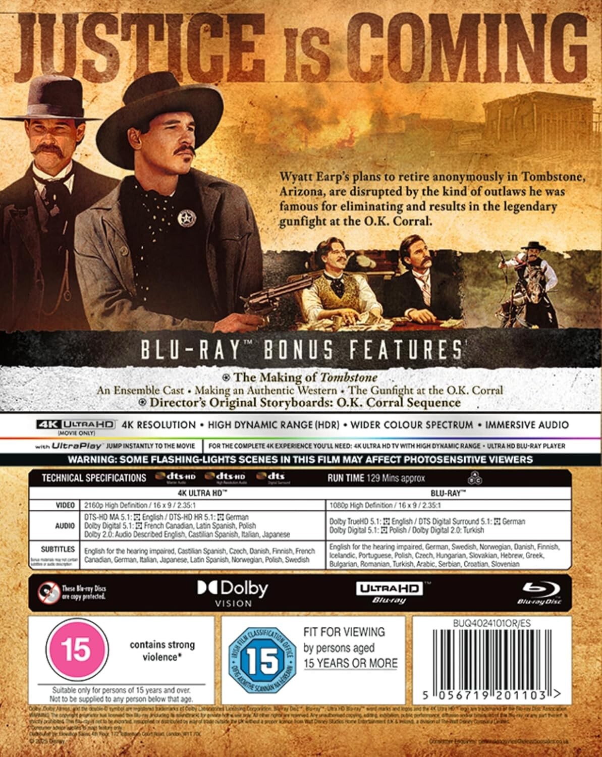 TOMBSTONE [4K UHD + Blu-ray] Exclusive UK 4K Release Kurt Russell, Val Kilmer