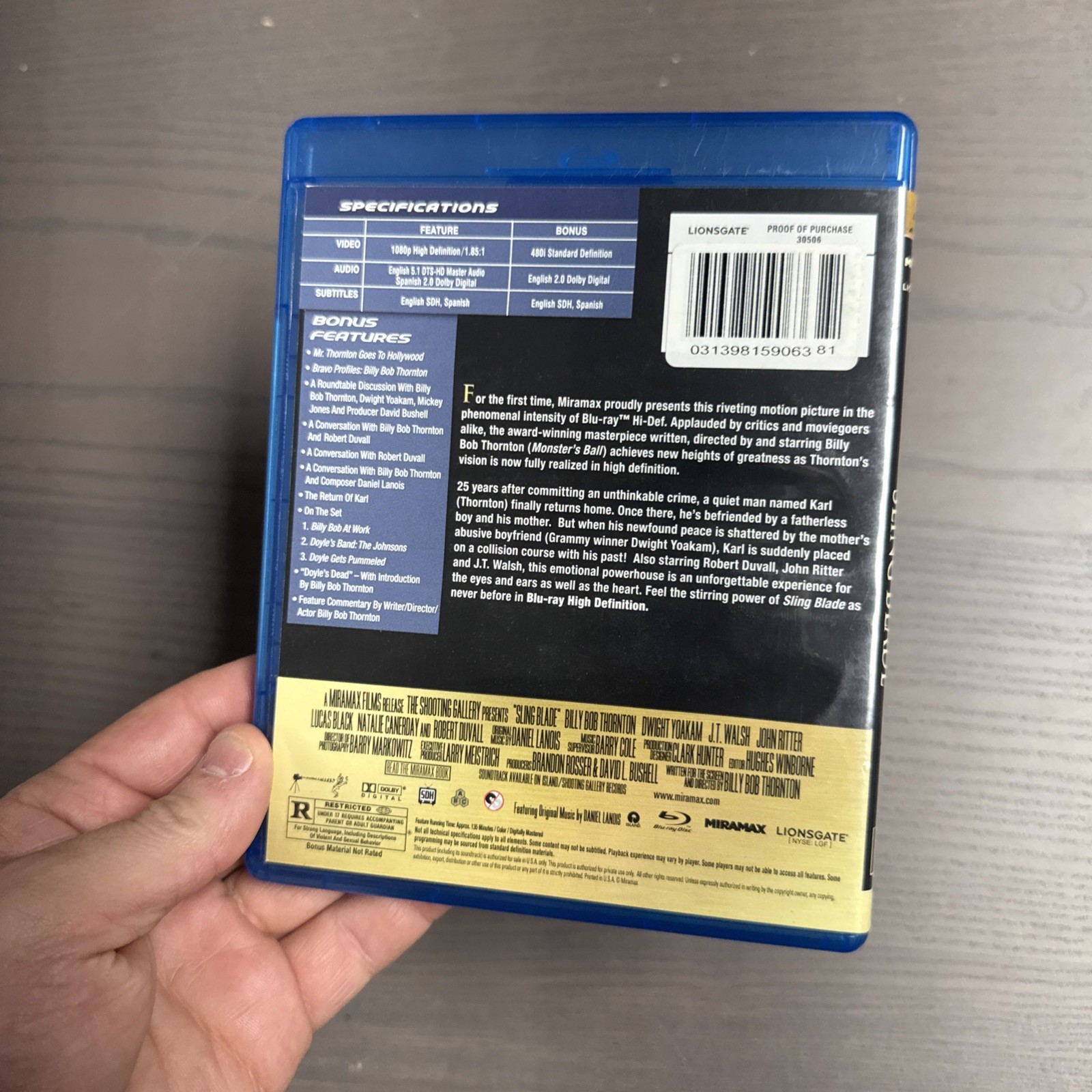 Sling Blade (Blu-Ray, 1996) Tested