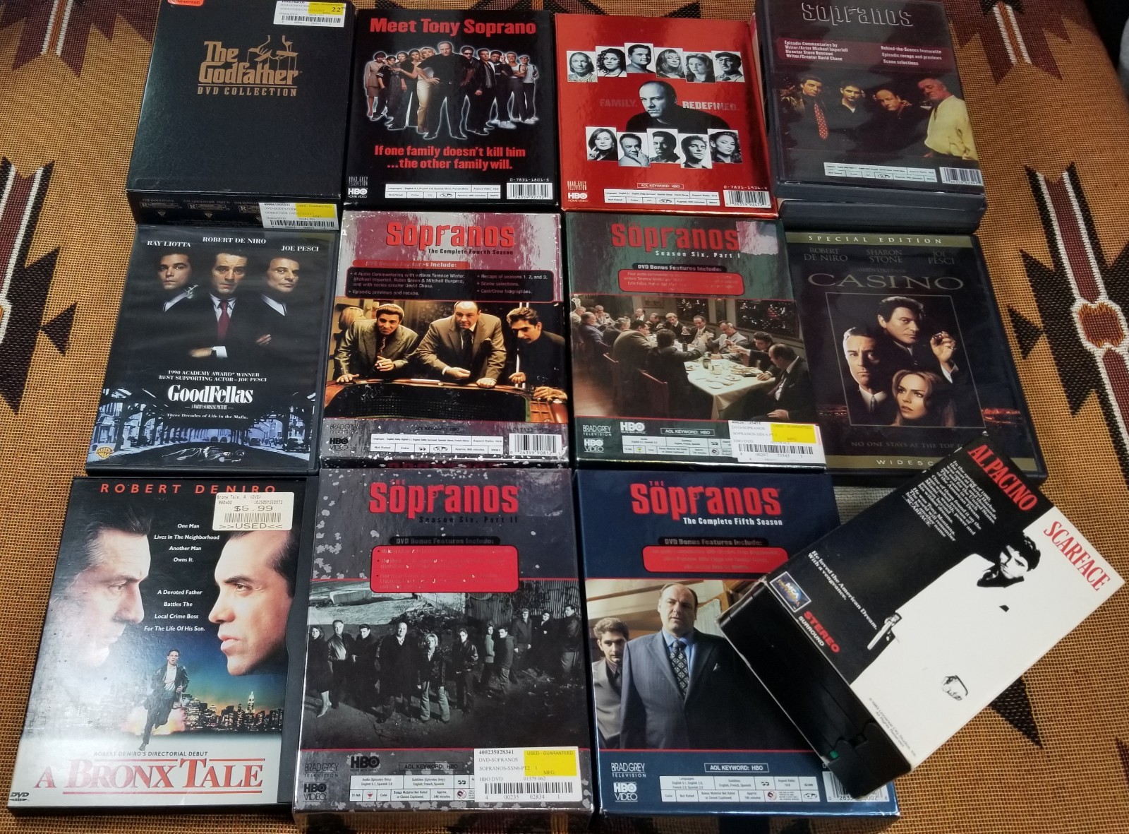 Lot of 12 Casino Goodfellas A Bronx Tale The Godfather Sopranos Scarface DVD VHS