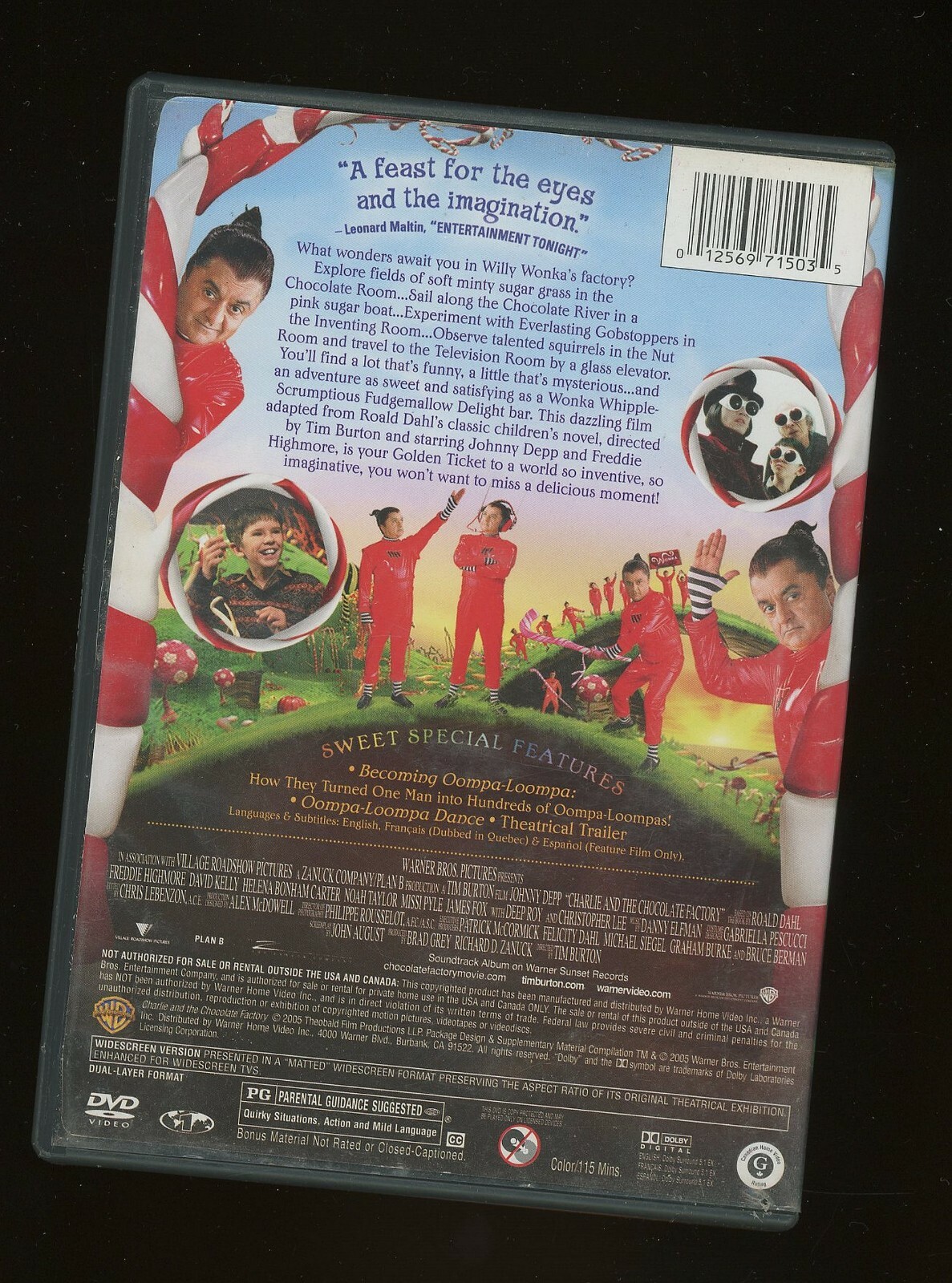 Charlie and the Chocolate Factory DVD 2005 Widescreen Johnny Depp 115 min. B2B2C