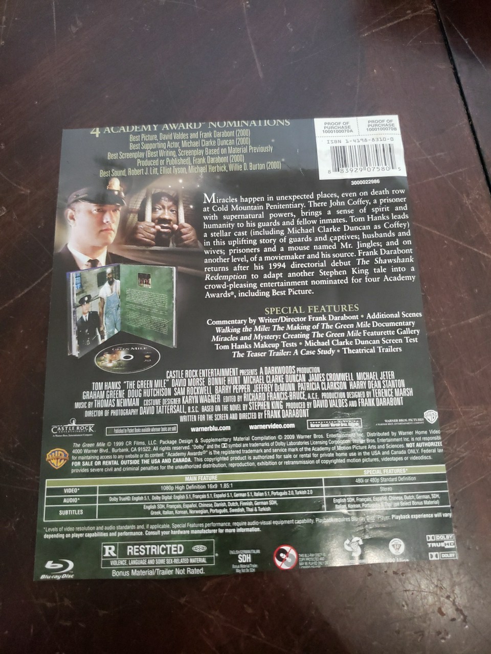 The Green Mile Blu-ray Disc 1999 DigiBook The Green Mile Movie Tom Hanks Cult