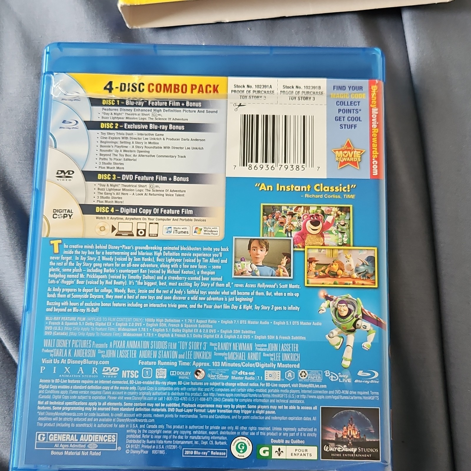 Walt Disney Studios Toy Story 3 Blu-ray/DVD 4-Disc Digital Copy G 2010 NTSC