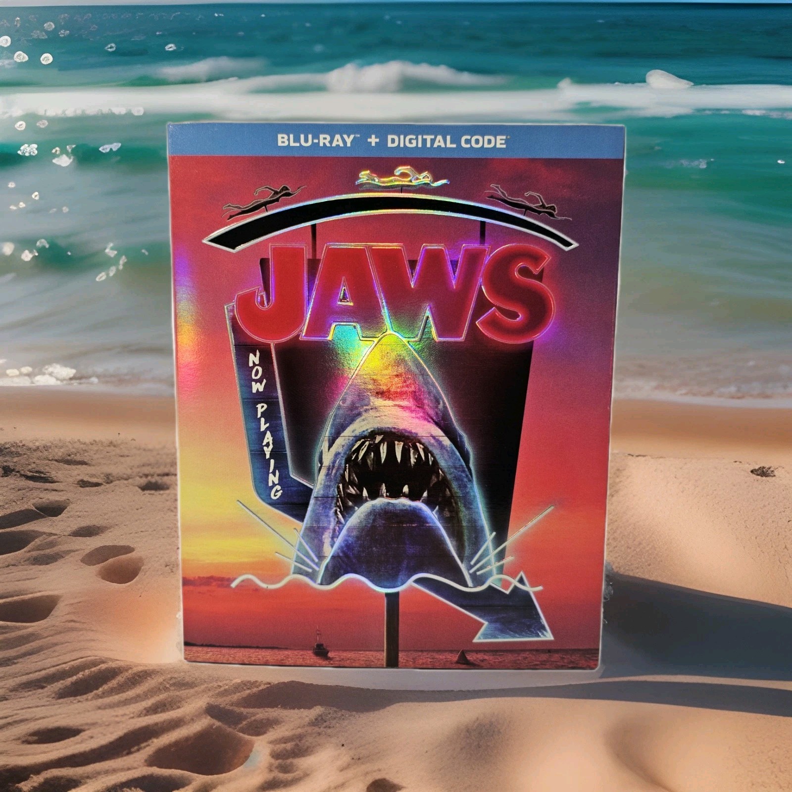 Jaws Blu-ray/Digital 1975 Drive-In Neon Sign Slipcover Walmart Exclusive New HTF