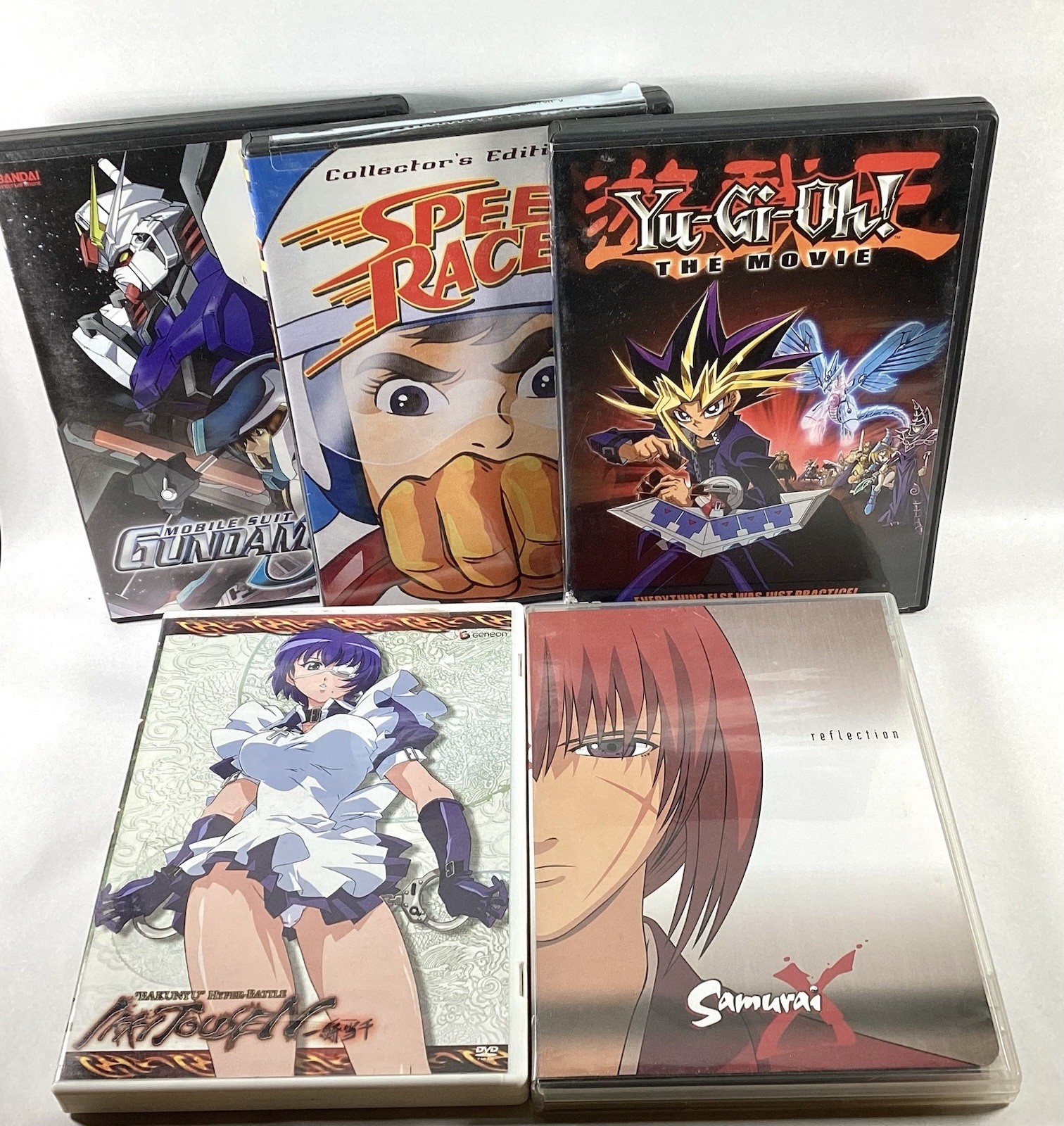 5 Anime DVD Videos Discs VGC Gundam Seed Speed Racer Yu-gi-oh! Samurai X
