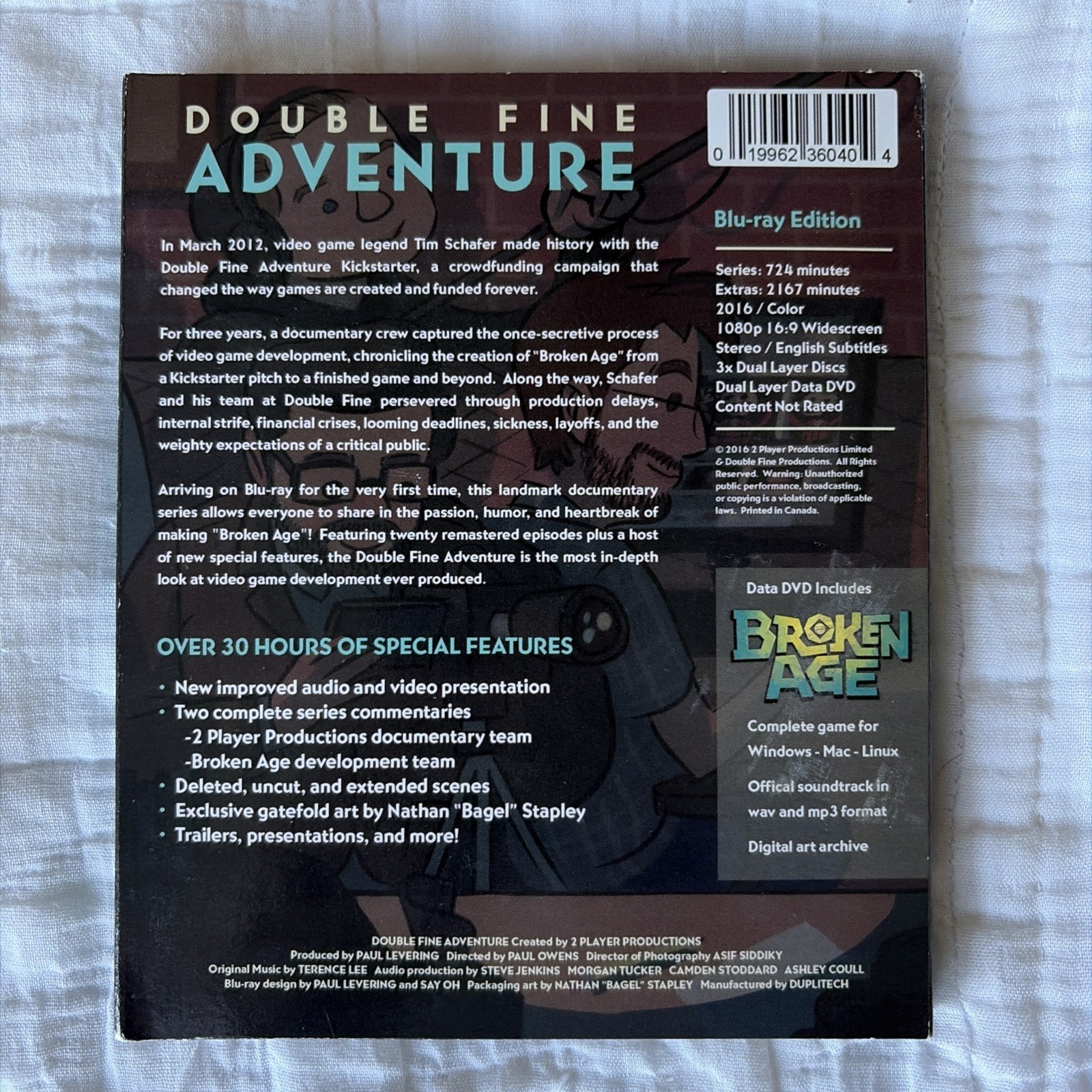 Double Fine Adventure Blu-ray 3-Disc Set + DVD Broken Age Windows Mac OST OOP