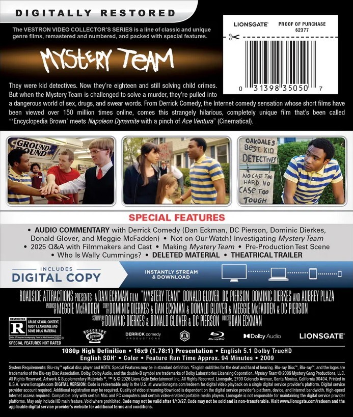 New & Sealed Mystery Team Vestron Blu-ray + Slip Sleeve Cover [2009] ShipNextDay