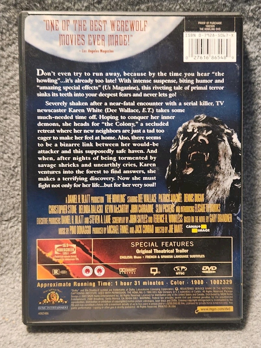 The Howling DVD 1980 Horror Joe Dante Dee Wallace Special Features