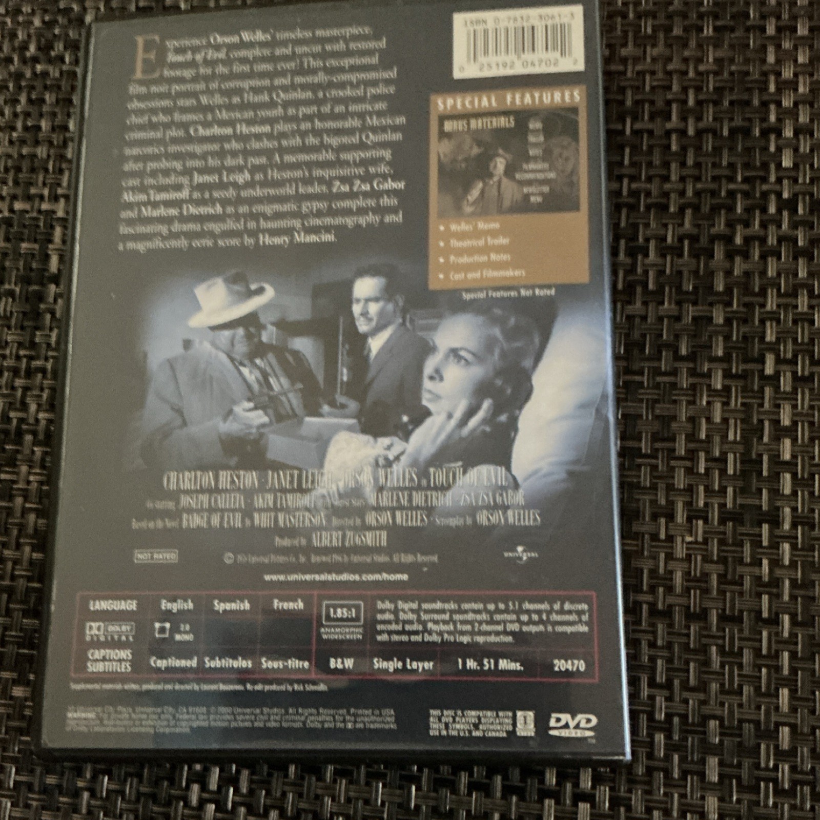 Universal Touch of Evil DVD Widescreen Film Noir Mystery/Suspense NR 111 min