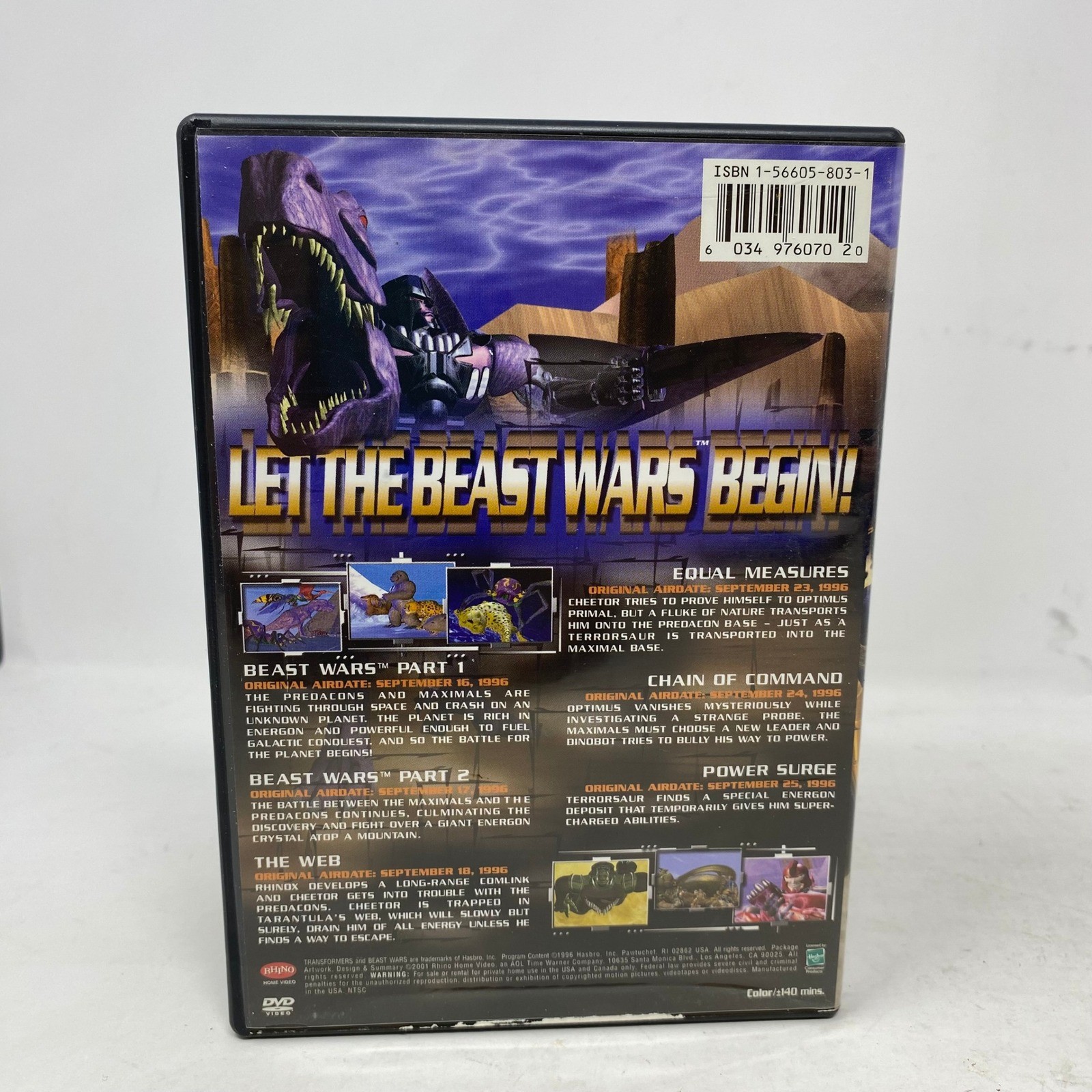 Beast Wars Transformers Volume 1 DVD Rhino Home Video 6 Episodes 140 Mins 2001