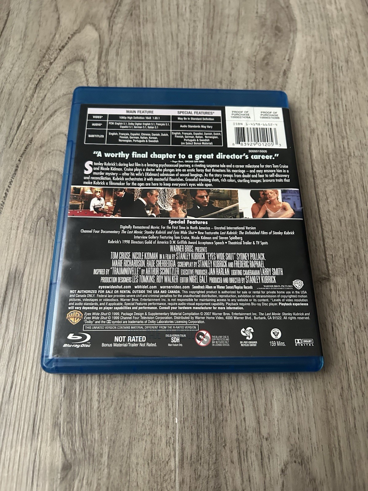Eyes Wide Shut (Blu-ray, Tom Cruise, Nicole Kidman, Warner Bros, NR, 1999)