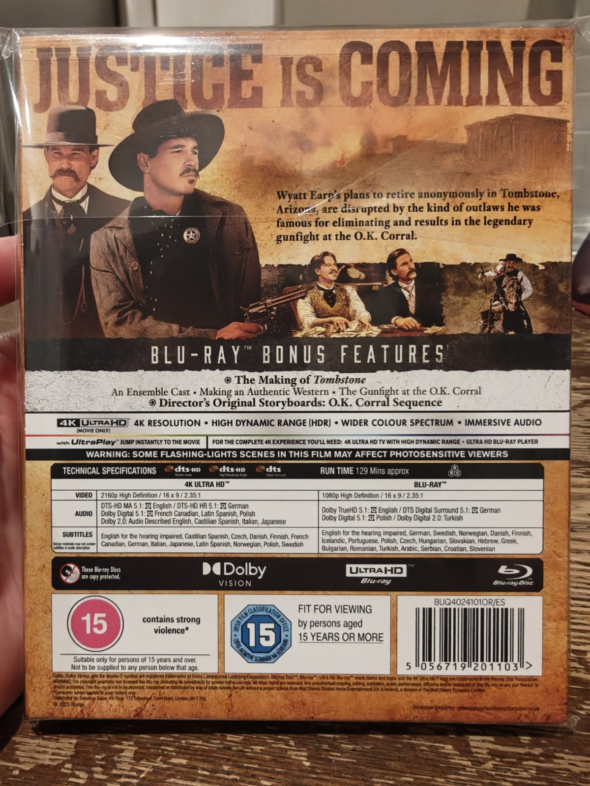TOMBSTONE (1993) 4K UHD Blu-Ray with slipcover BRAND NEW