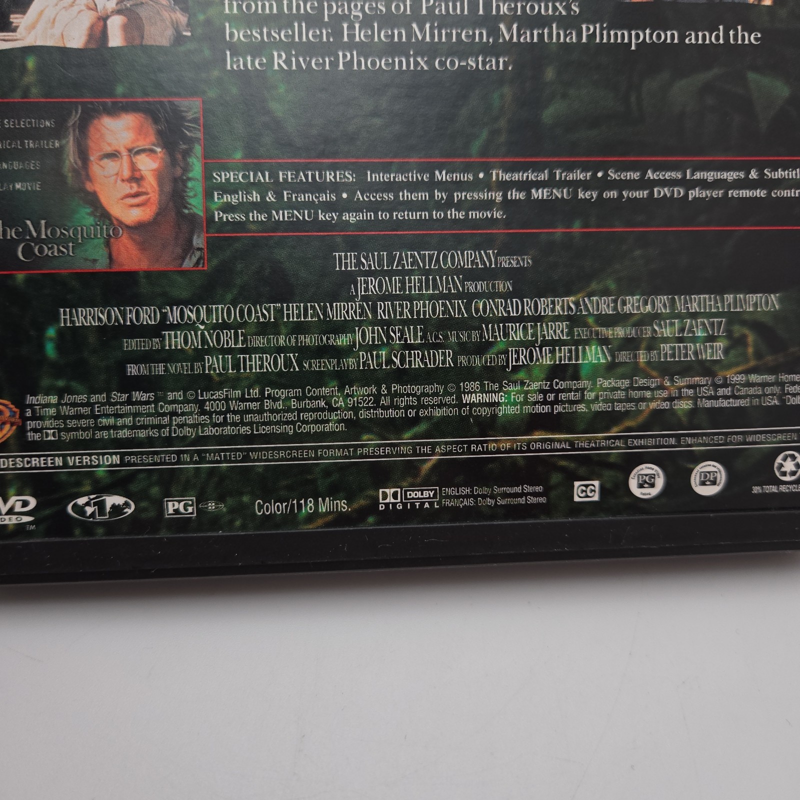 The Mosquito Coast (Used DVD, 1986) Harrison Ford Helen Mirren Movie – Like New!