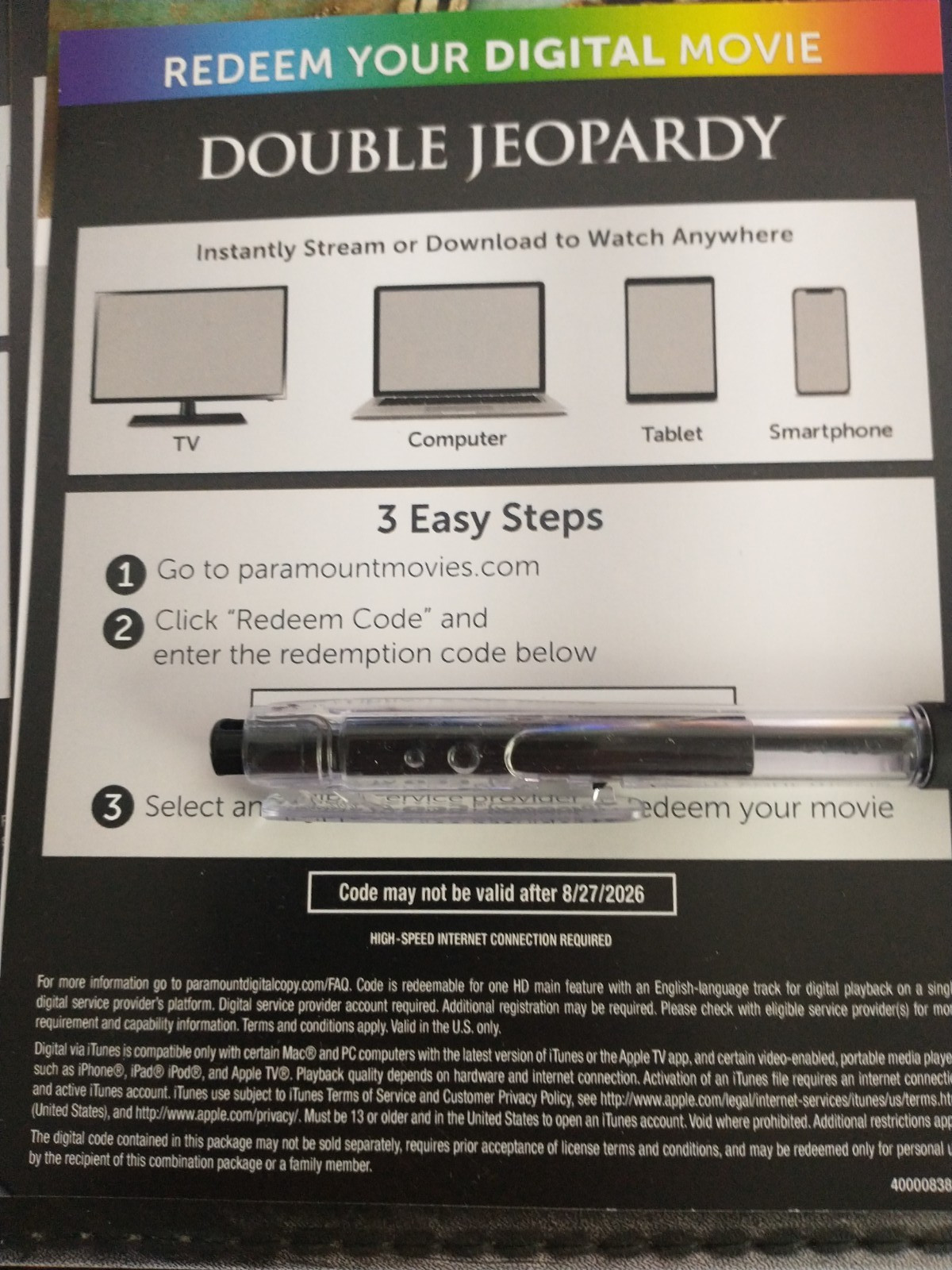 Double Jeopardy (Ultra HD, 1999) Please read No disc No case