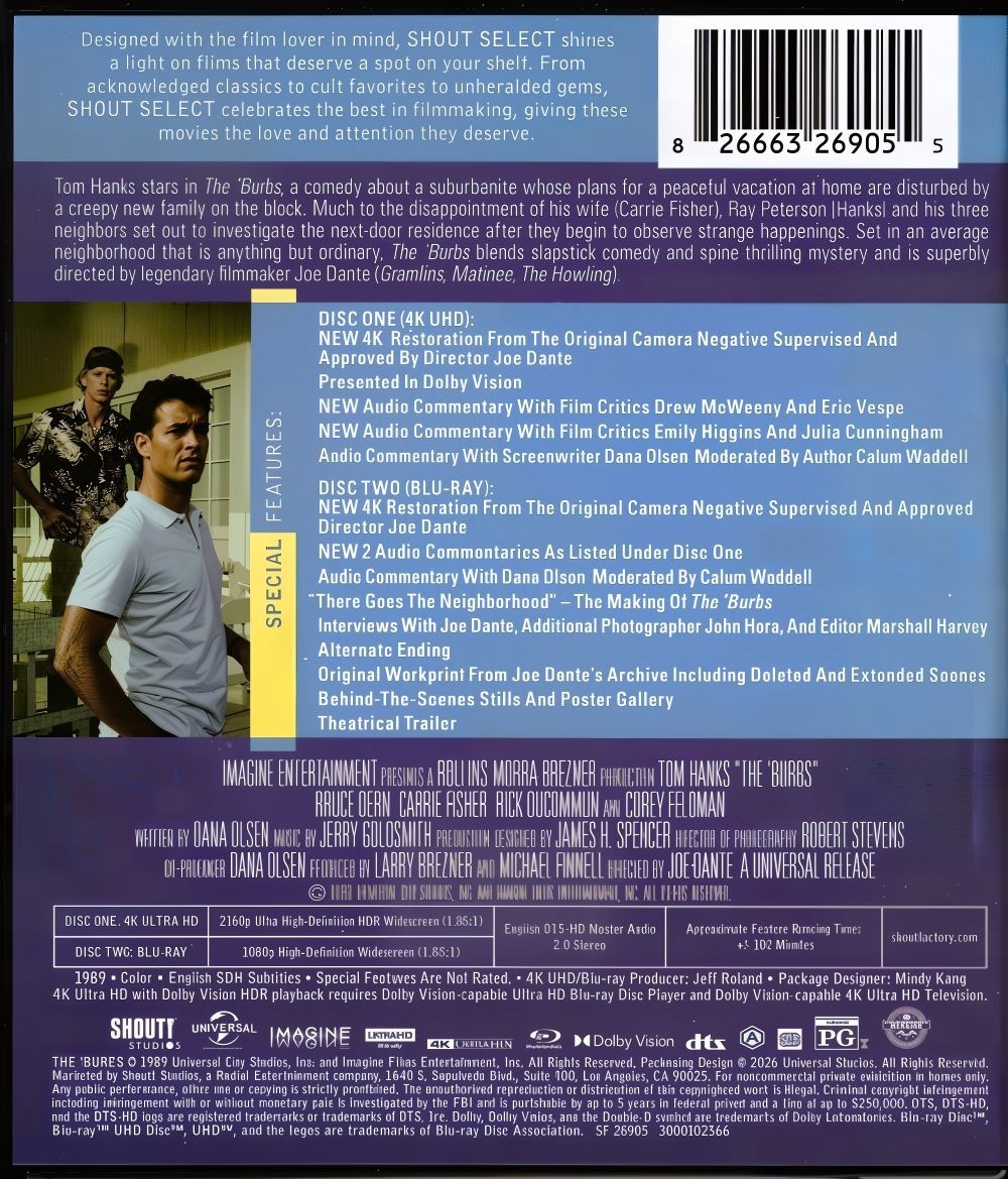 THE ‘BURBS [4K UHD + Blu-ray, 6-9-2026] USA 2-Discs w/Features + Slipcover & NEW