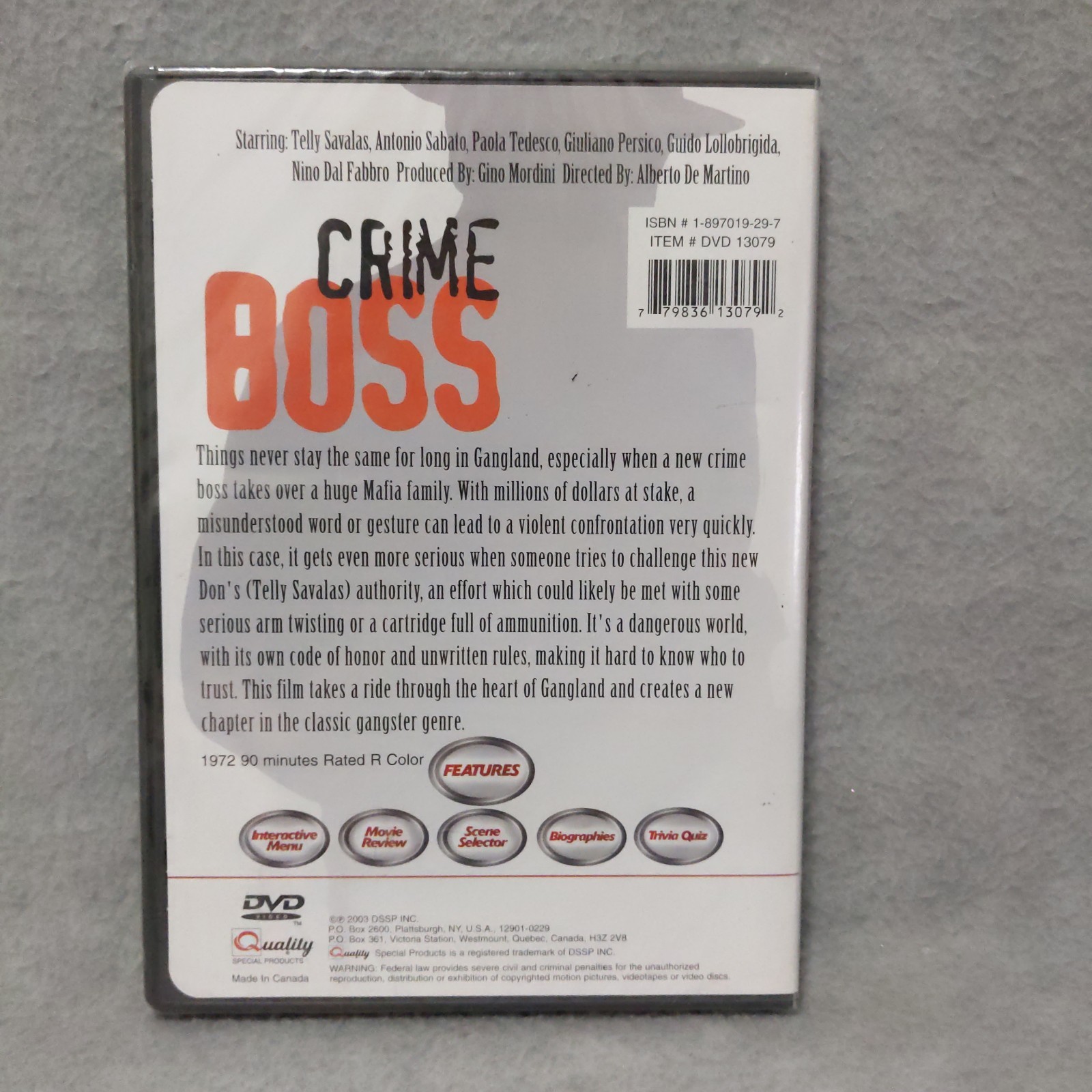 Crime Boss (DVD, 2004) New, Antonio Sabato, Telly Savalas, Guido Lollobrigida