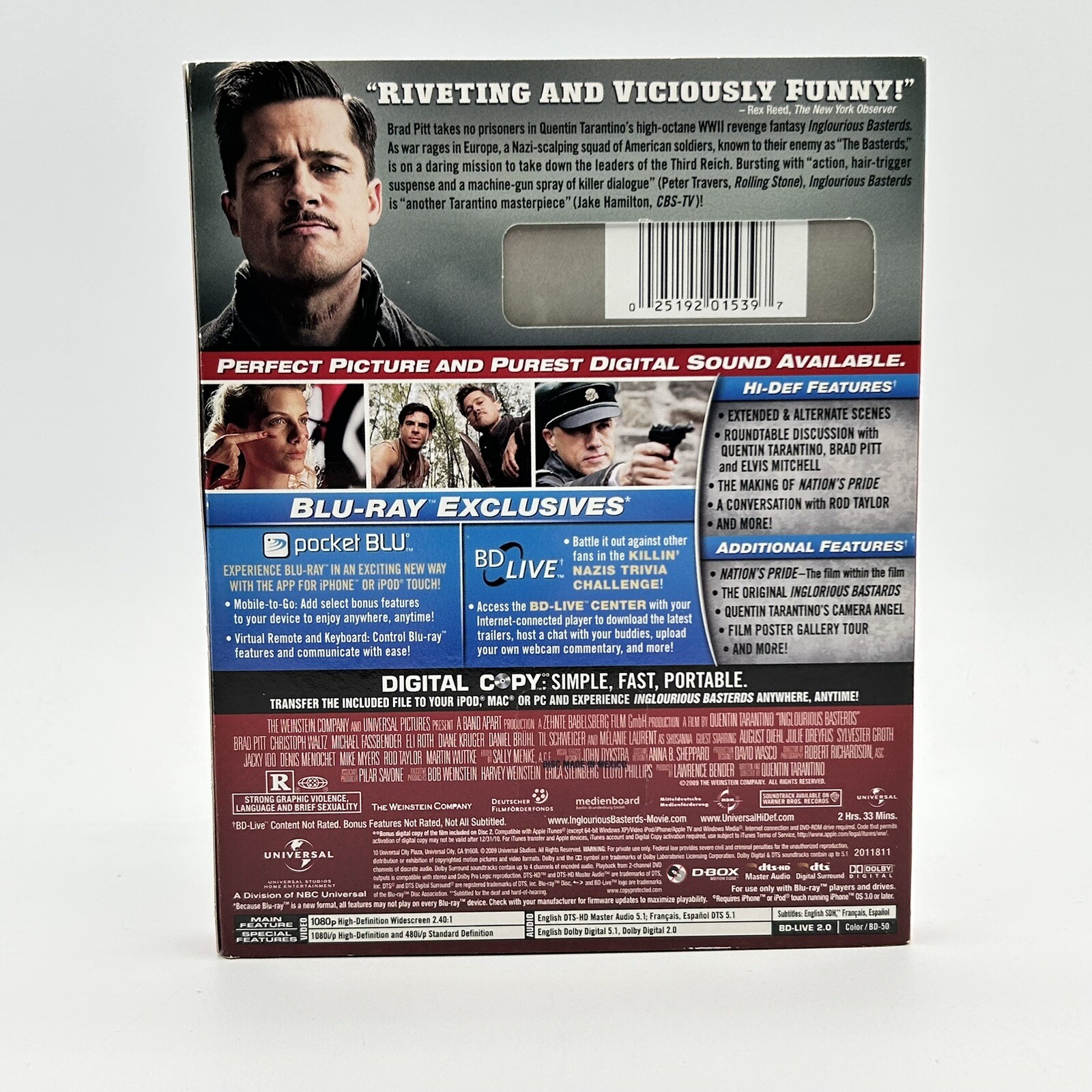 INGLOURIOUS BASTERDS: Blu-ray 2009 War Drama Action Brad Pitt Rated R