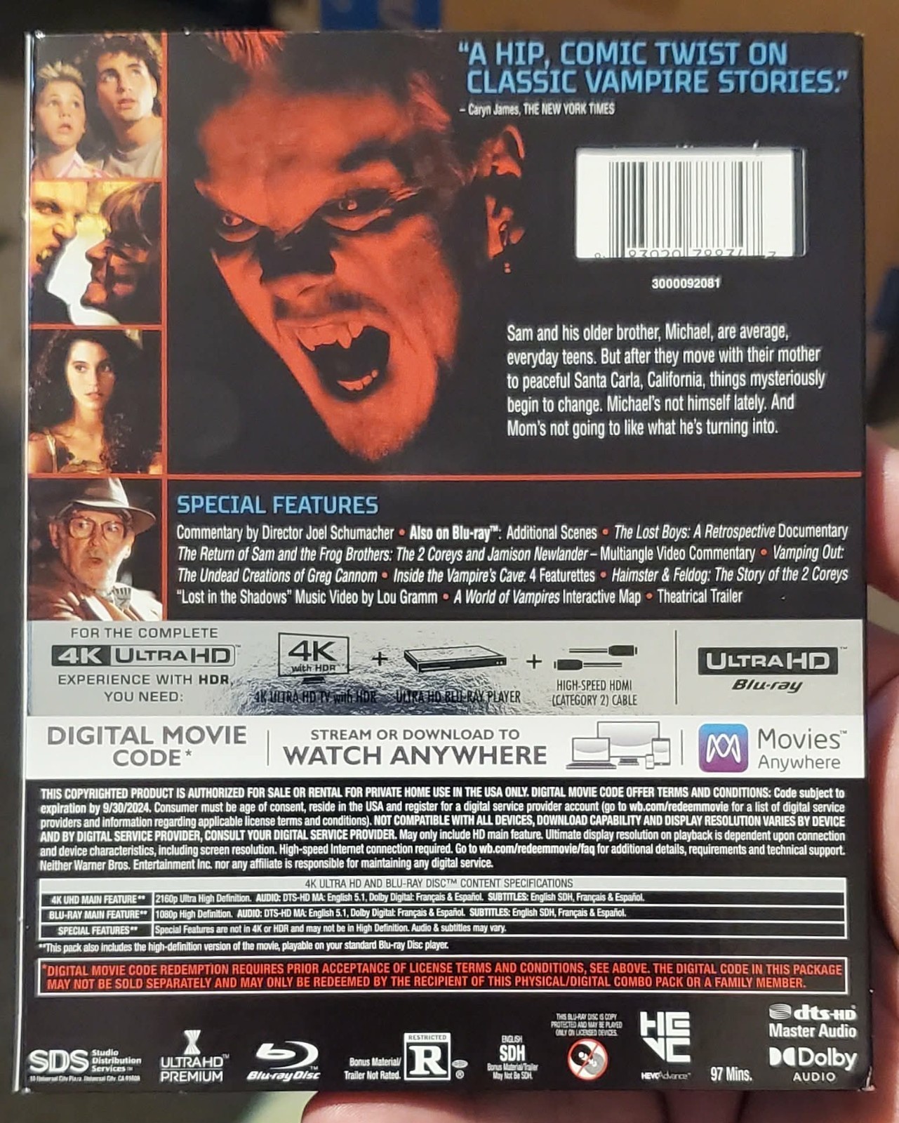 THE LOST BOYS 1987 4K UHD + BLU-RAY + SLIPCOVER VAMPIRE cult CLASSIC RARE OOP